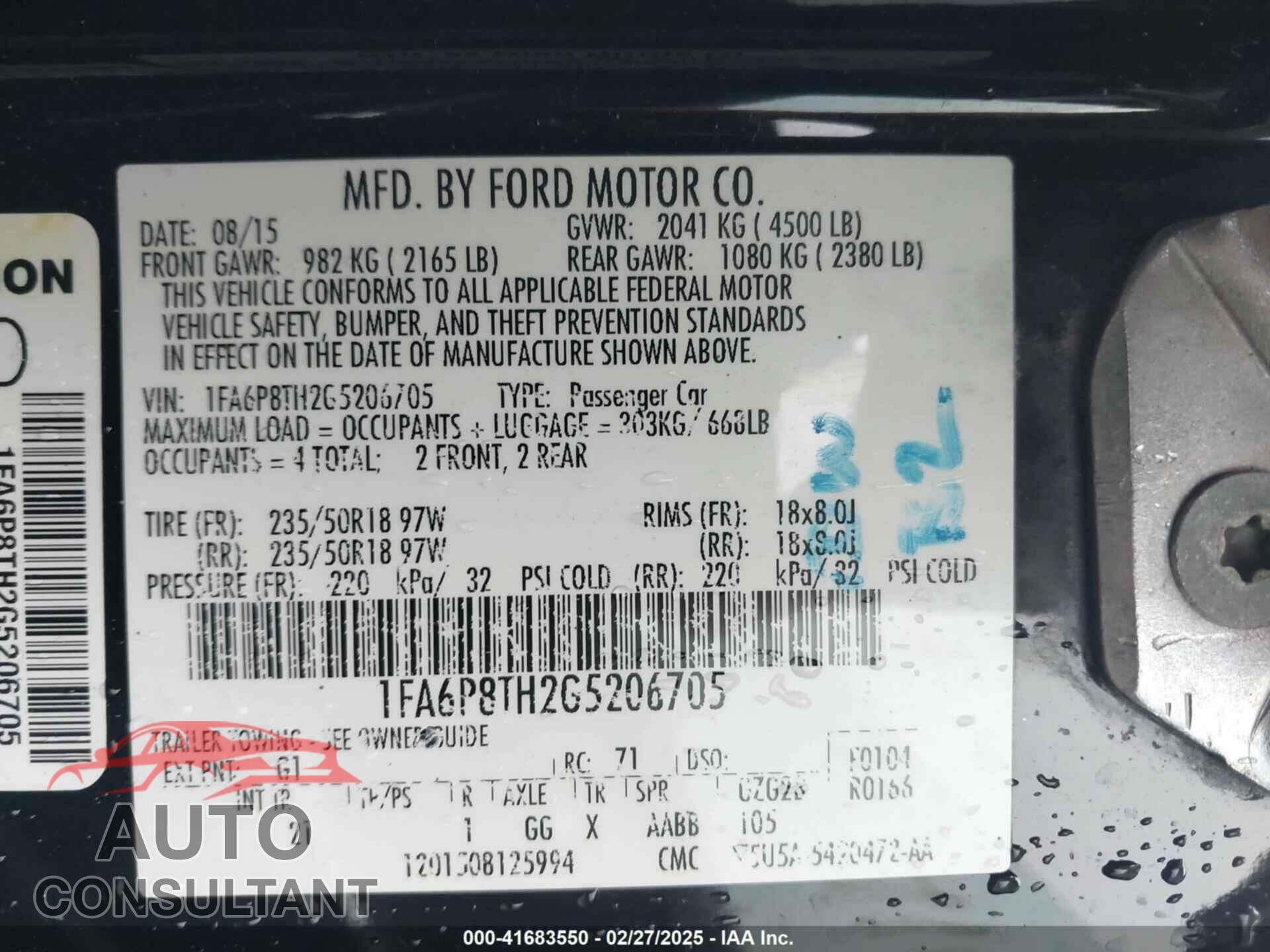 FORD MUSTANG 2016 - 1FA6P8TH2G5206705