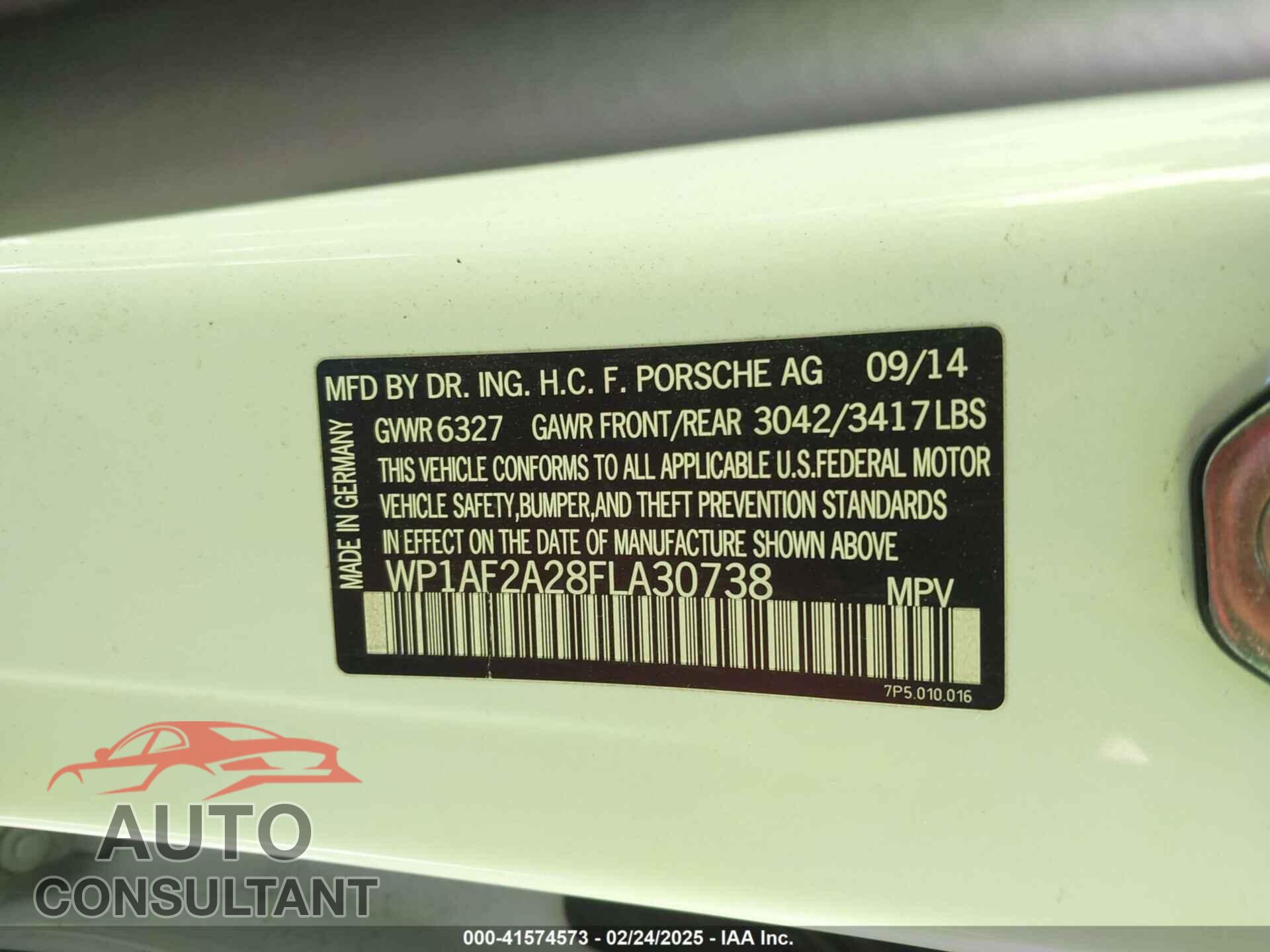 PORSCHE CAYENNE 2015 - WP1AF2A28FLA30738
