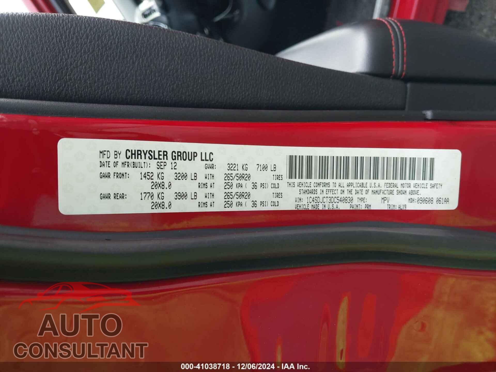 DODGE DURANGO 2013 - 1C4SDJCT3DC540830
