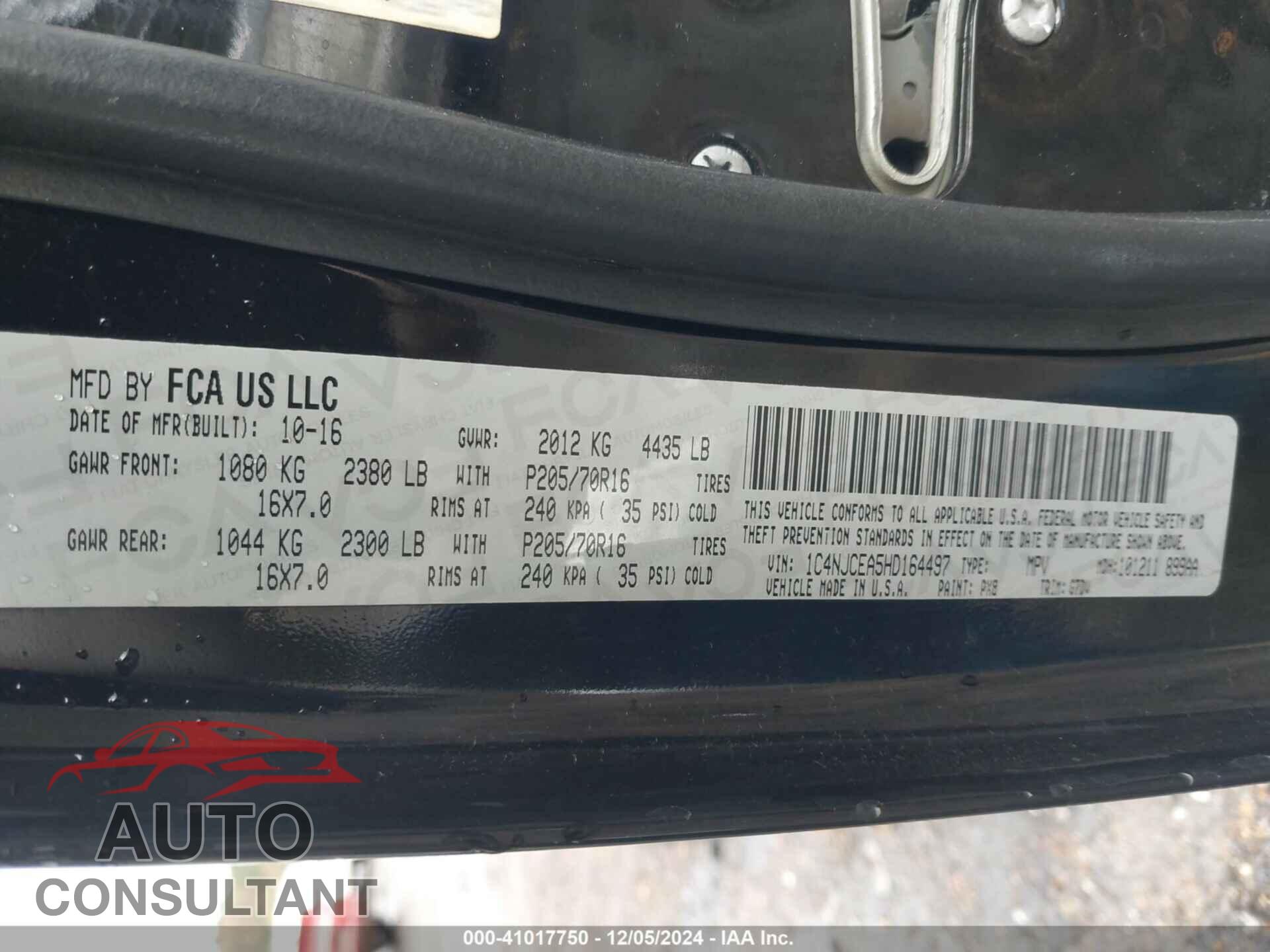 JEEP COMPASS 2017 - 1C4NJCEA5HD164497