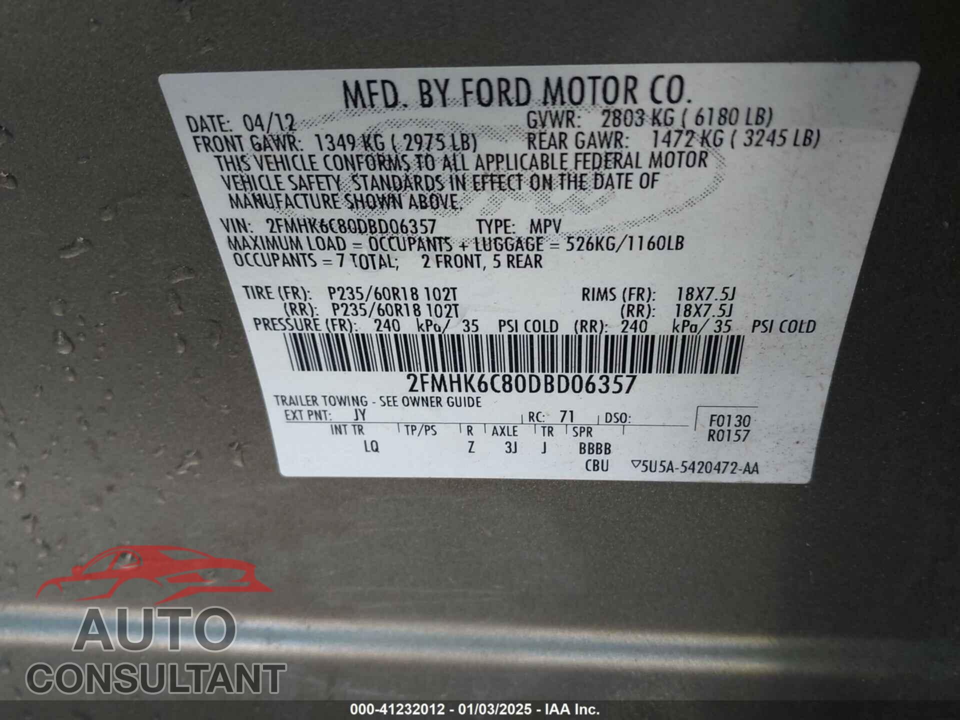 FORD FLEX 2013 - 2FMHK6C80DBD06357