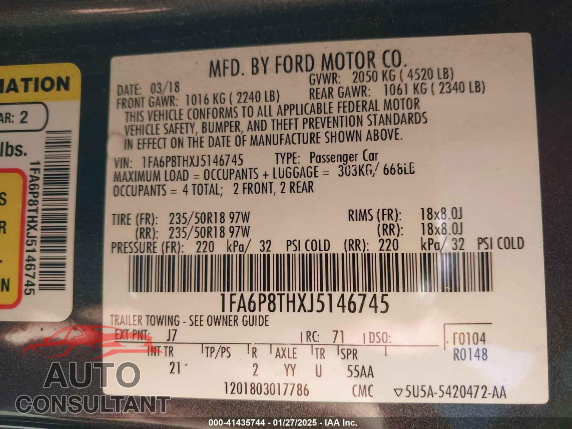 FORD MUSTANG 2018 - 1FA6P8THXJ5146745