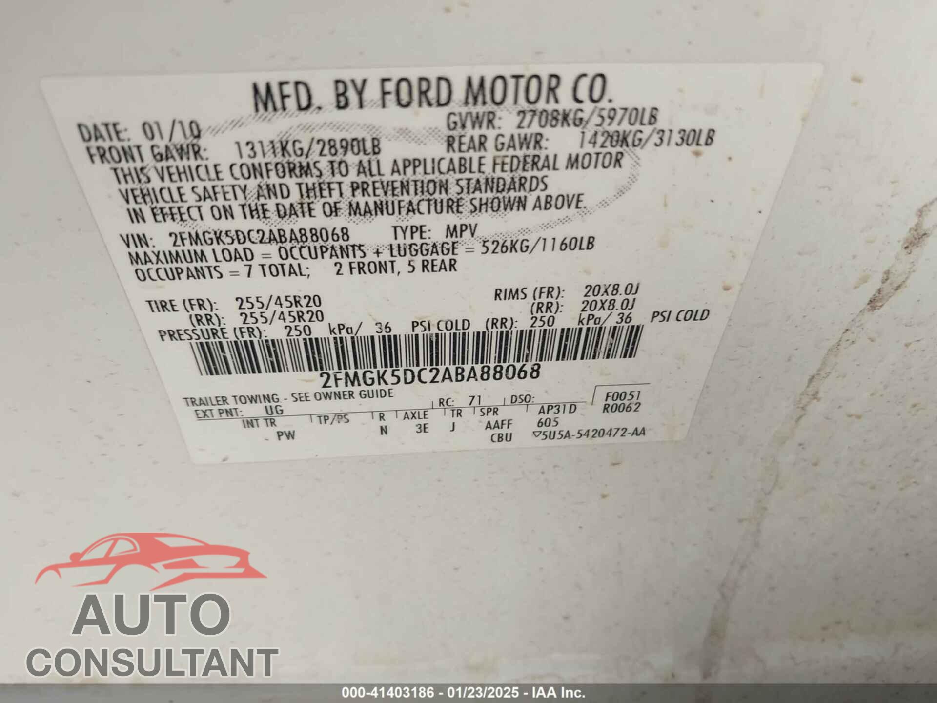 FORD FLEX 2010 - 2FMGK5DC2ABA88068