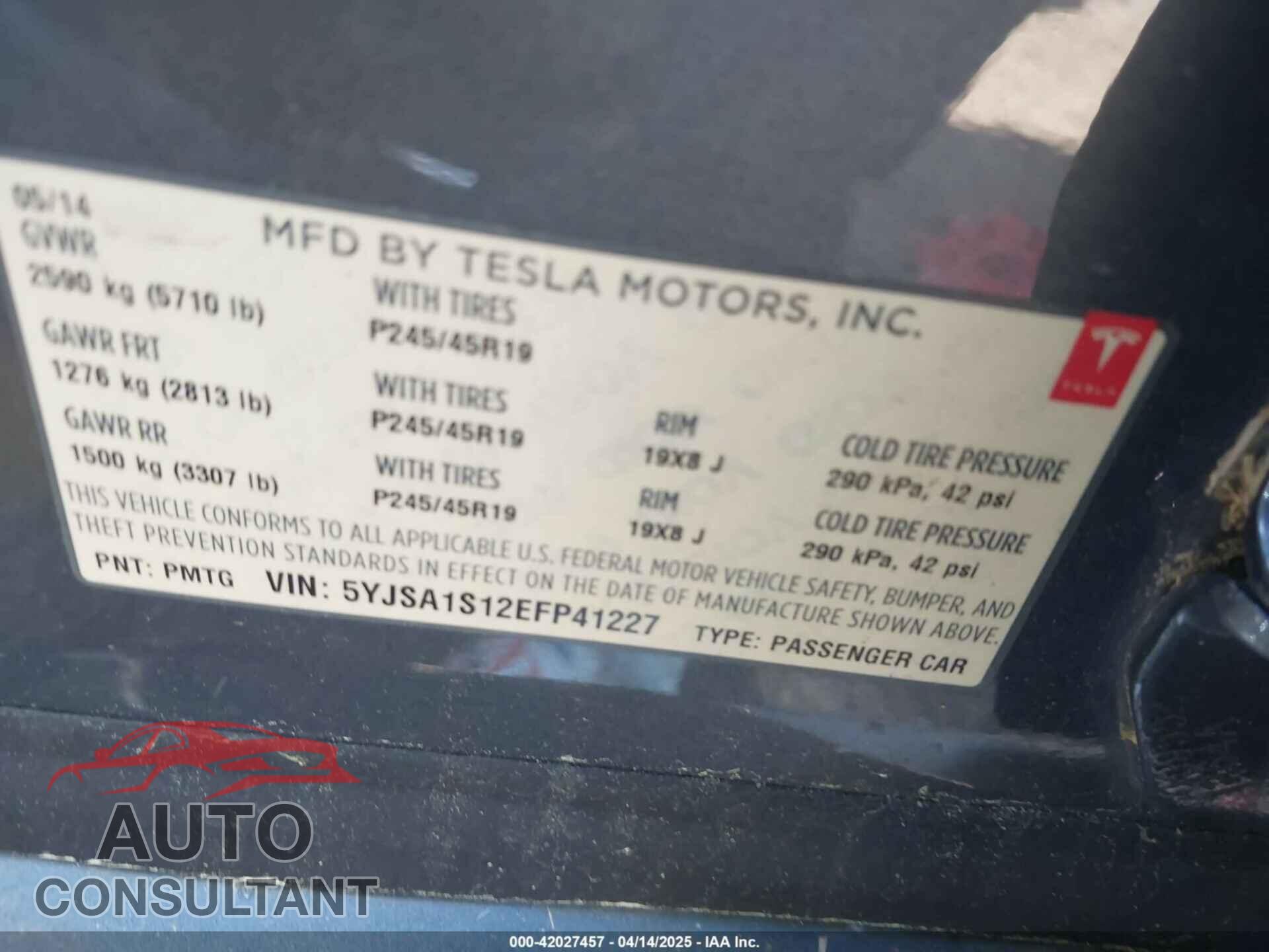 TESLA MODEL S 2014 - 5YJSA1S12EFP41227