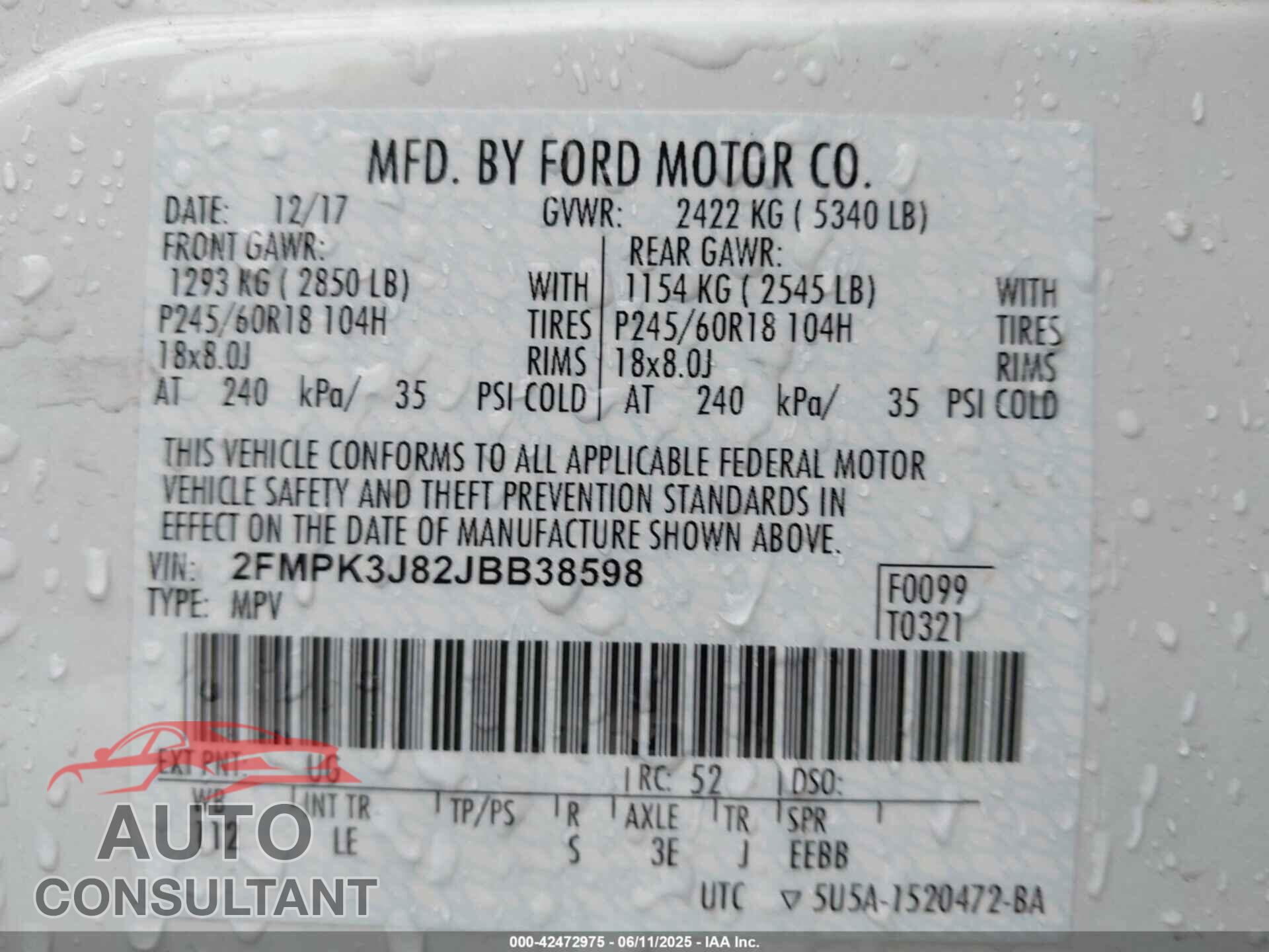 FORD EDGE 2018 - 2FMPK3J82JBB38598