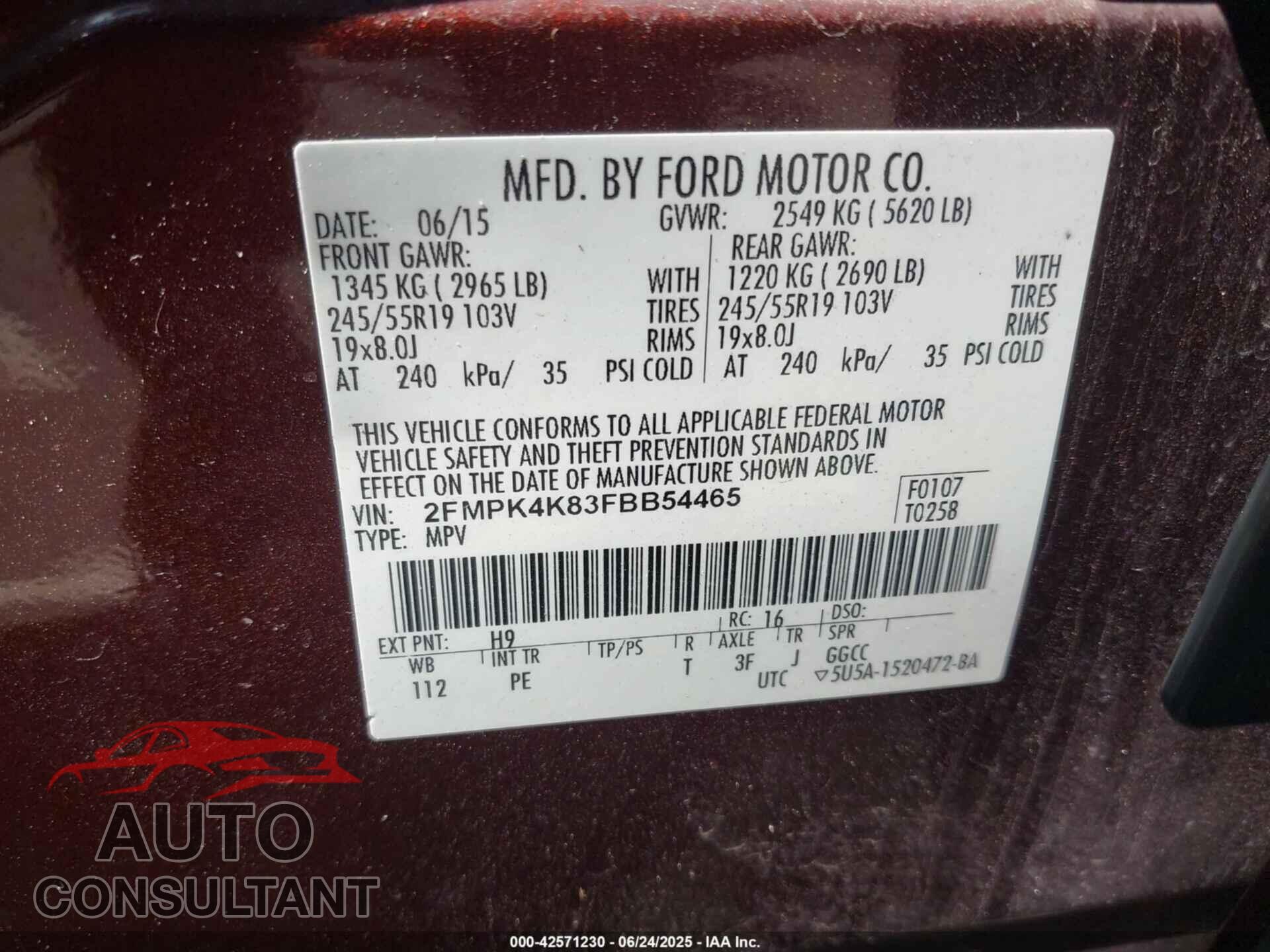 FORD EDGE 2015 - 2FMPK4K83FBB54465