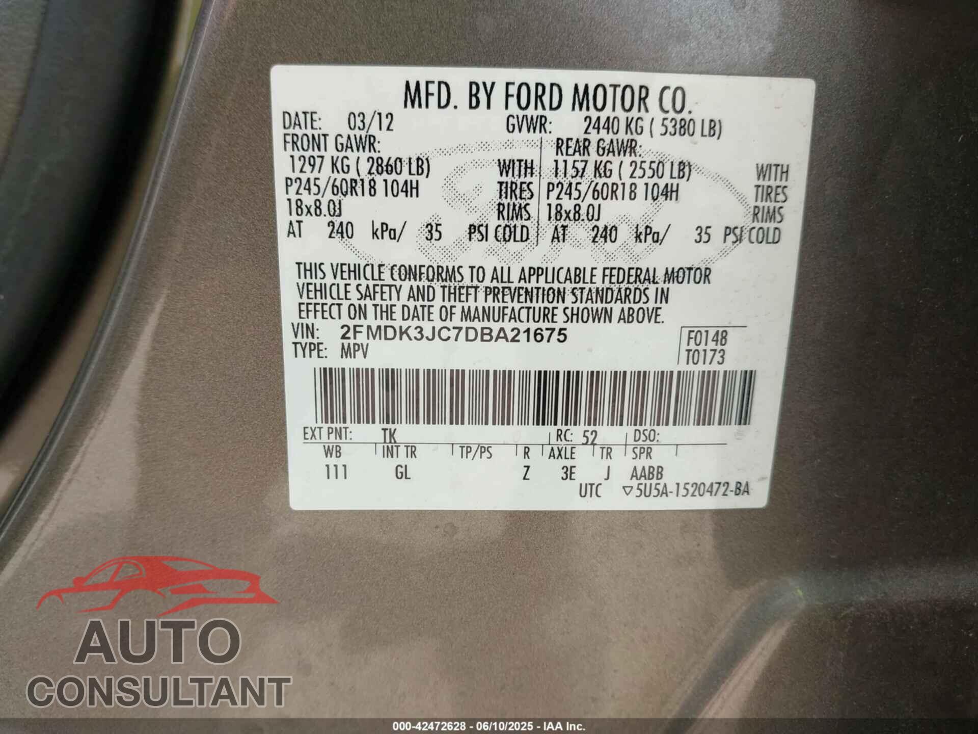 FORD EDGE 2013 - 2FMDK3JC7DBA21675