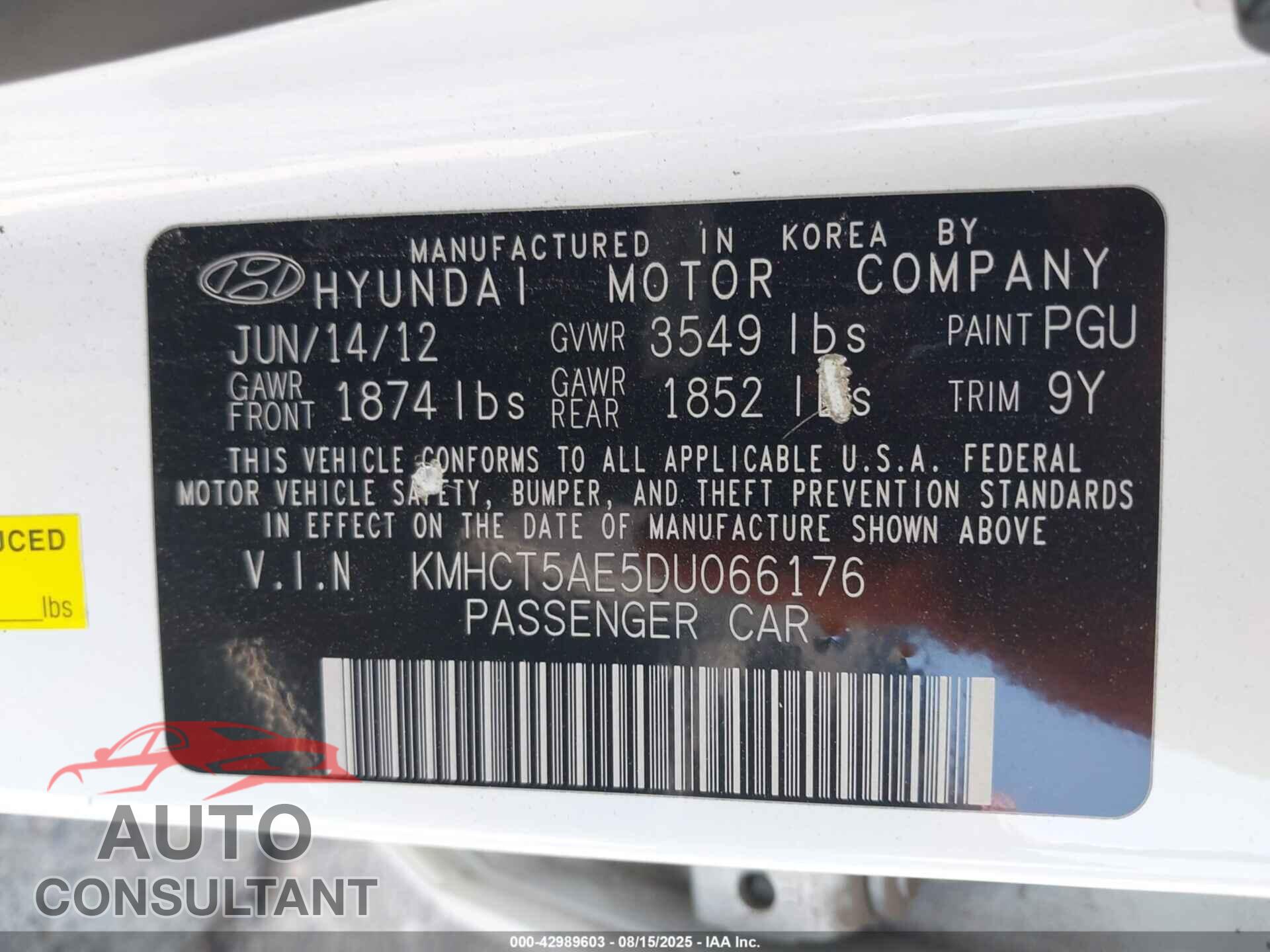 HYUNDAI ACCENT 2013 - KMHCT5AE5DU066176