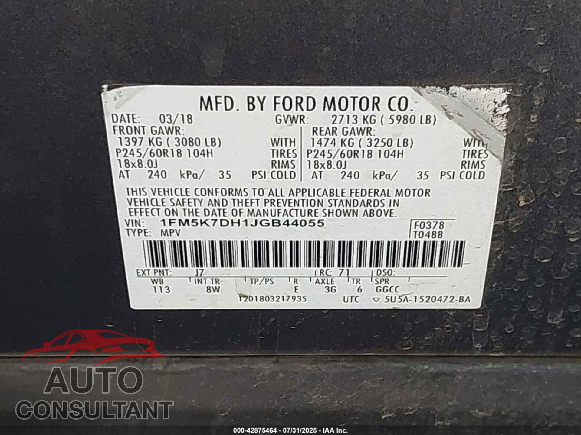 FORD EXPLORER 2018 - 1FM5K7DH1JGB44055