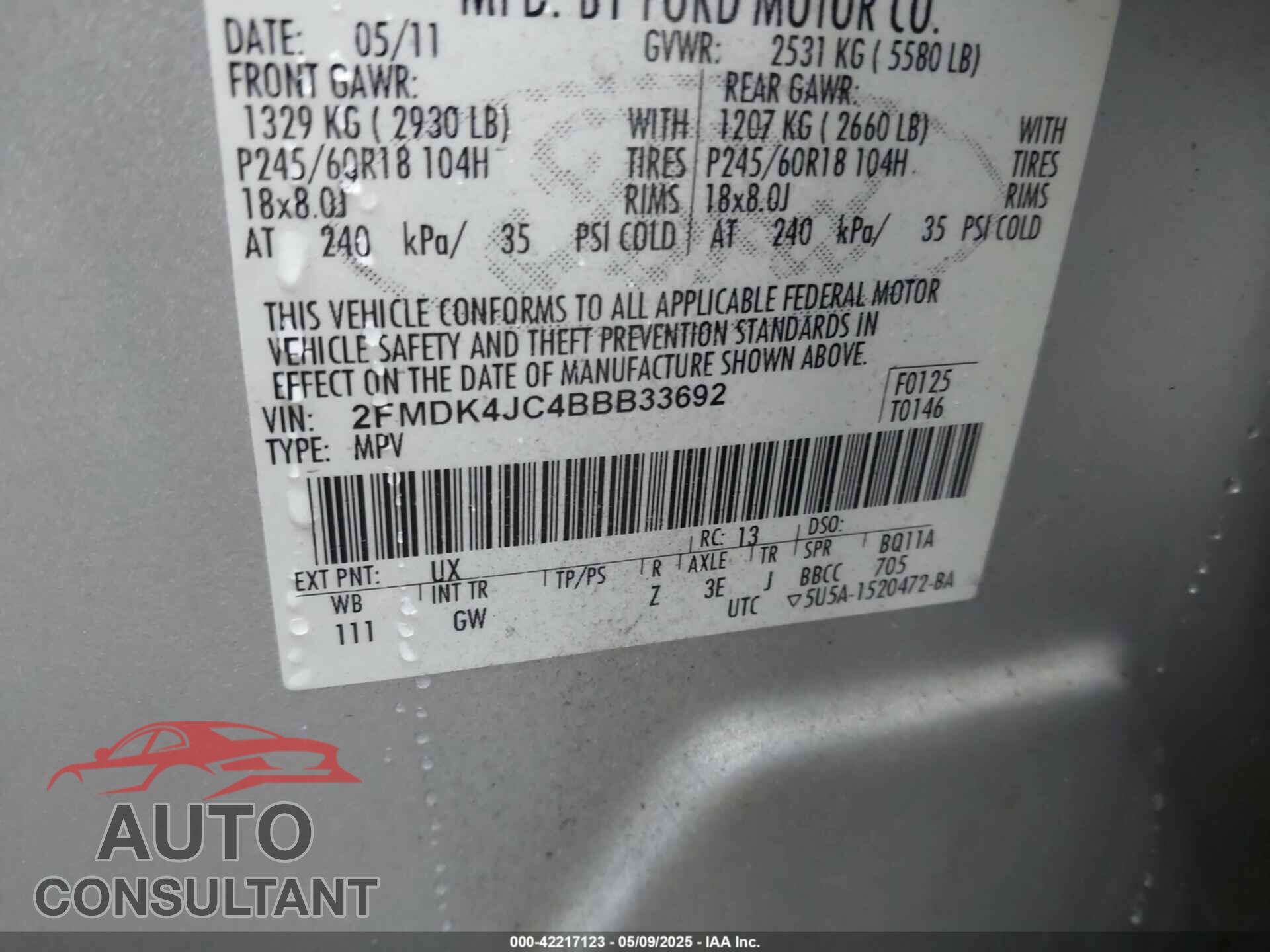FORD EDGE 2011 - 2FMDK4JC4BBB33692
