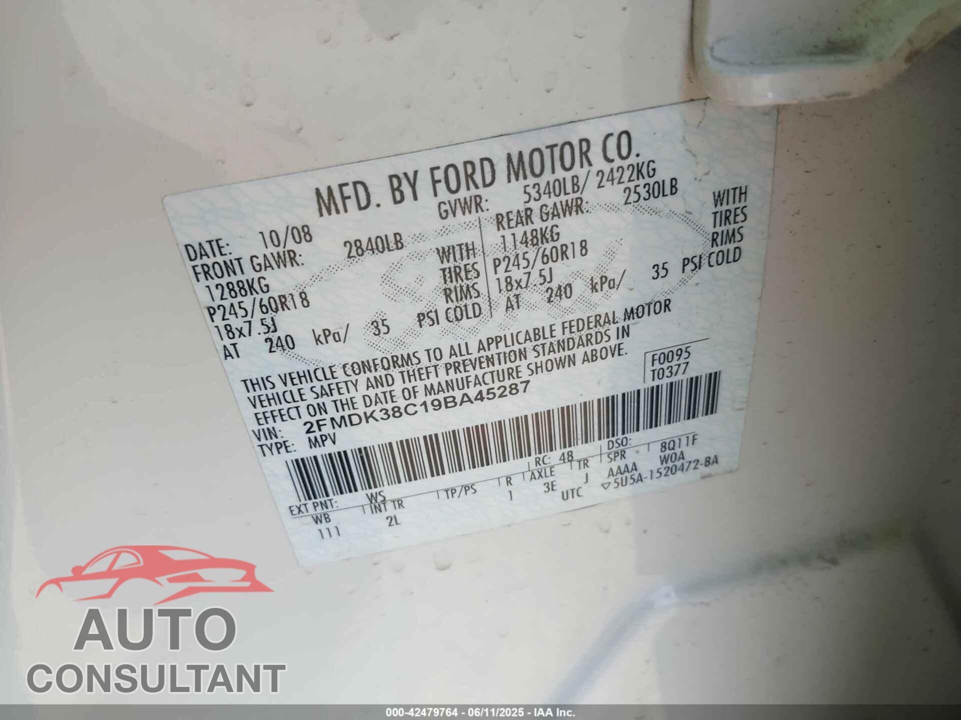 FORD EDGE 2009 - 2FMDK38C19BA45287
