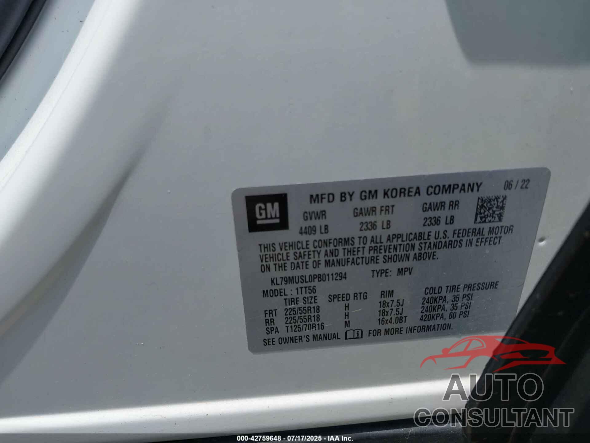 CHEVROLET TRAILBLAZER 2023 - KL79MUSL0PB011294