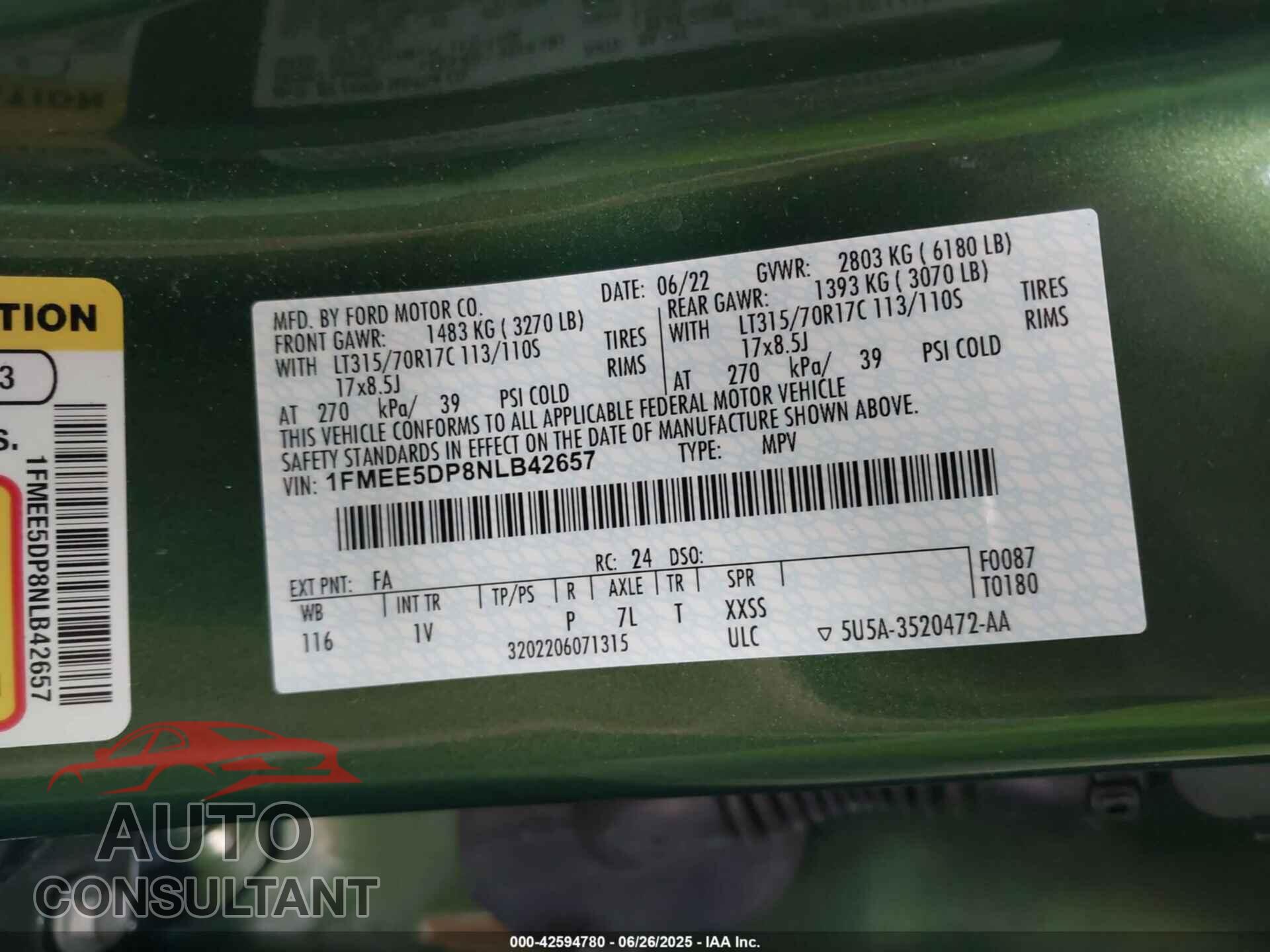 FORD BRONCO 2022 - 1FMEE5DP8NLB42657