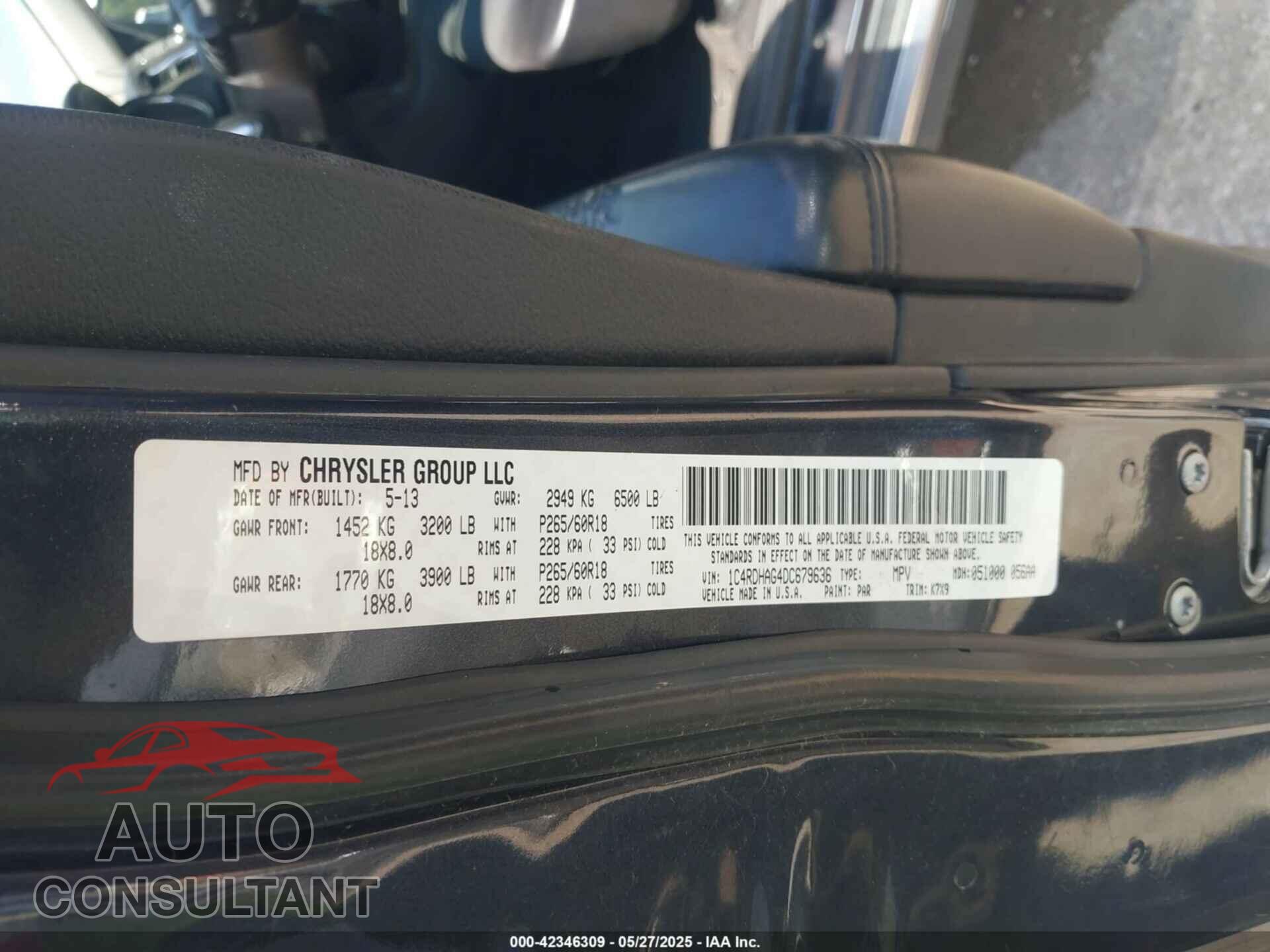 DODGE DURANGO 2013 - 1C4RDHAG4DC679636