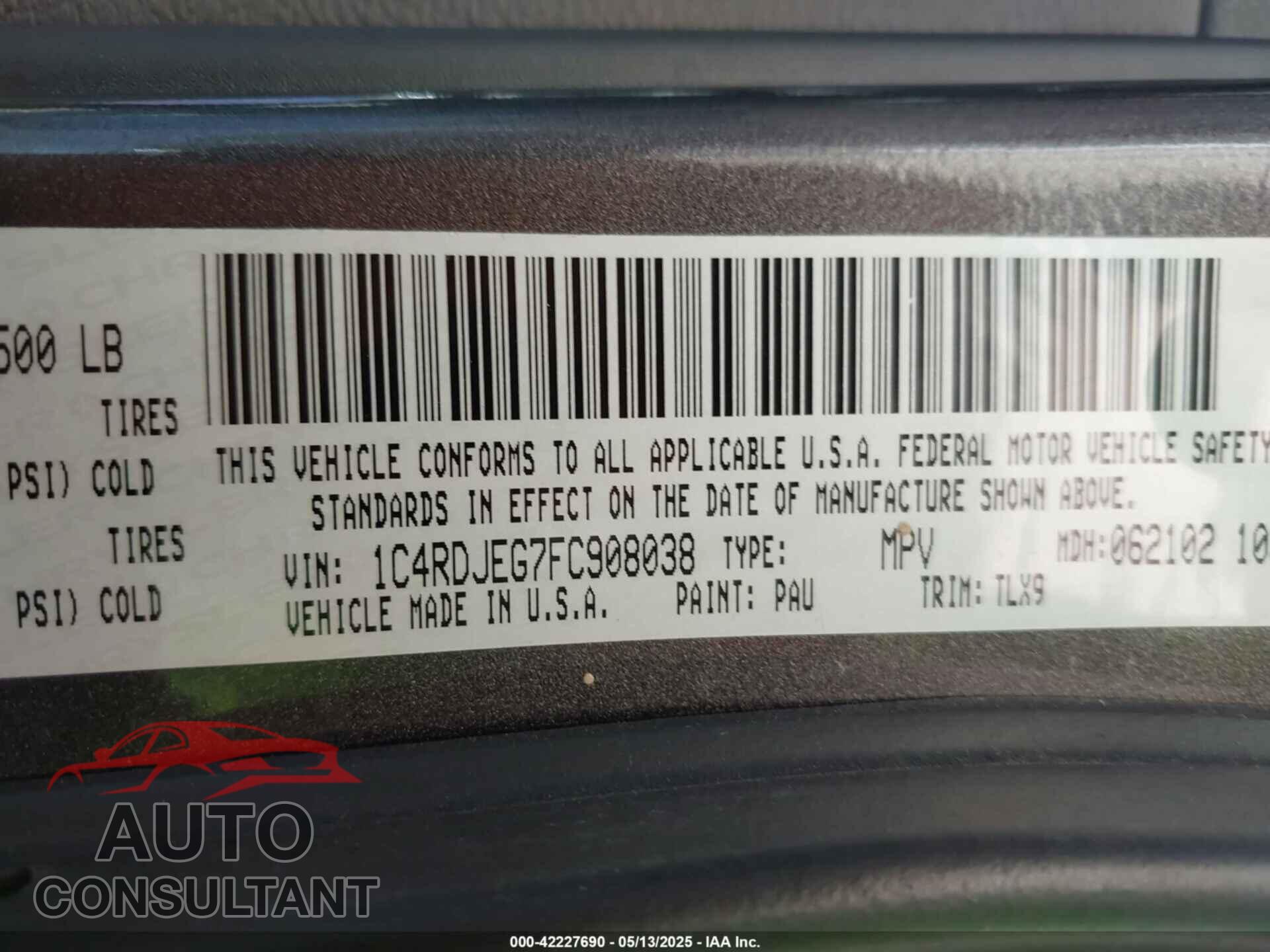 DODGE DURANGO 2015 - 1C4RDJEG7FC908038