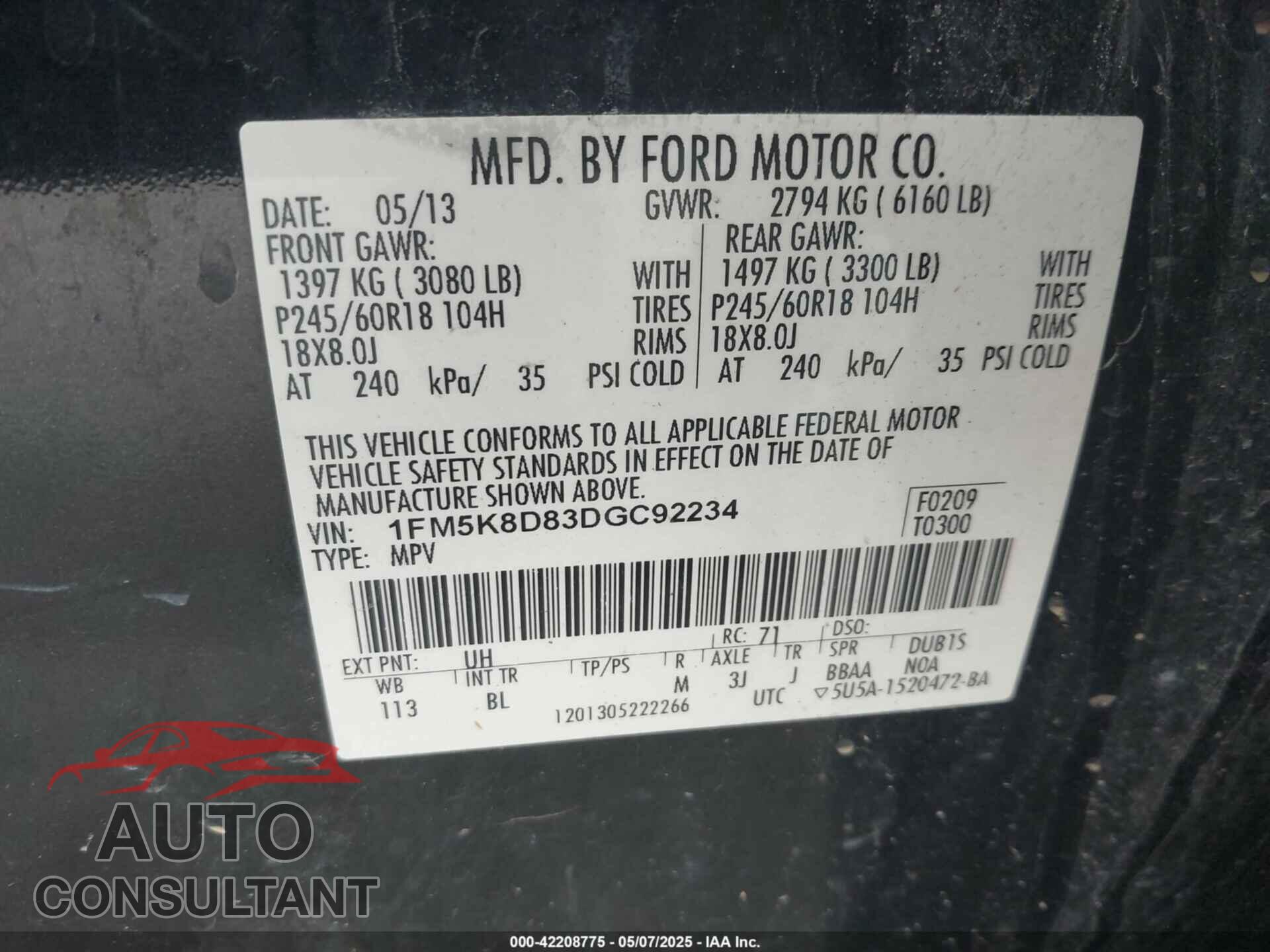 FORD EXPLORER 2013 - 1FM5K8D83DGC92234