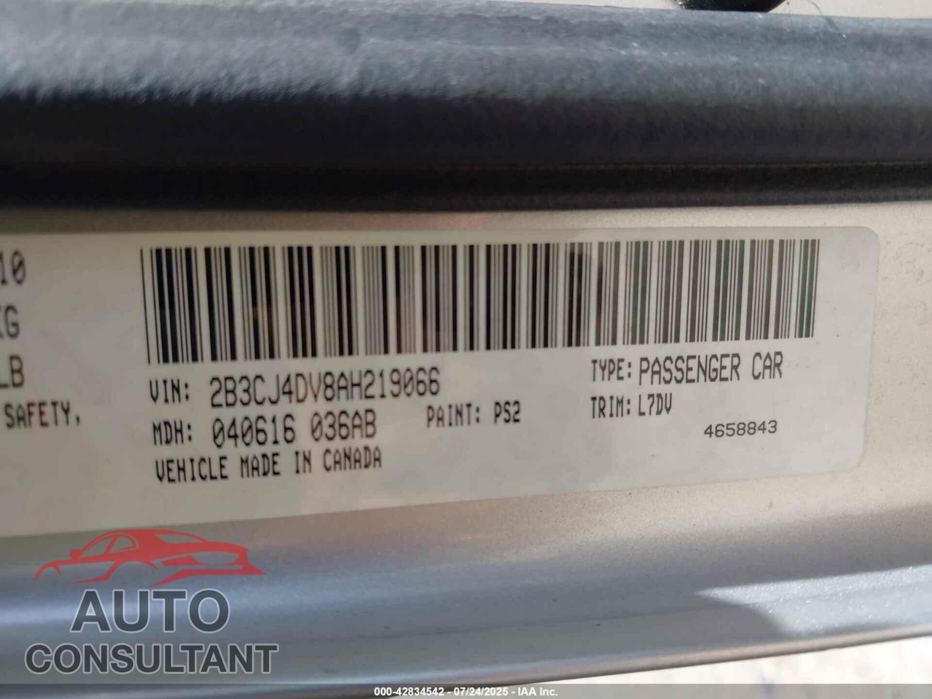 DODGE CHALLENGER 2010 - 2B3CJ4DV8AH219066