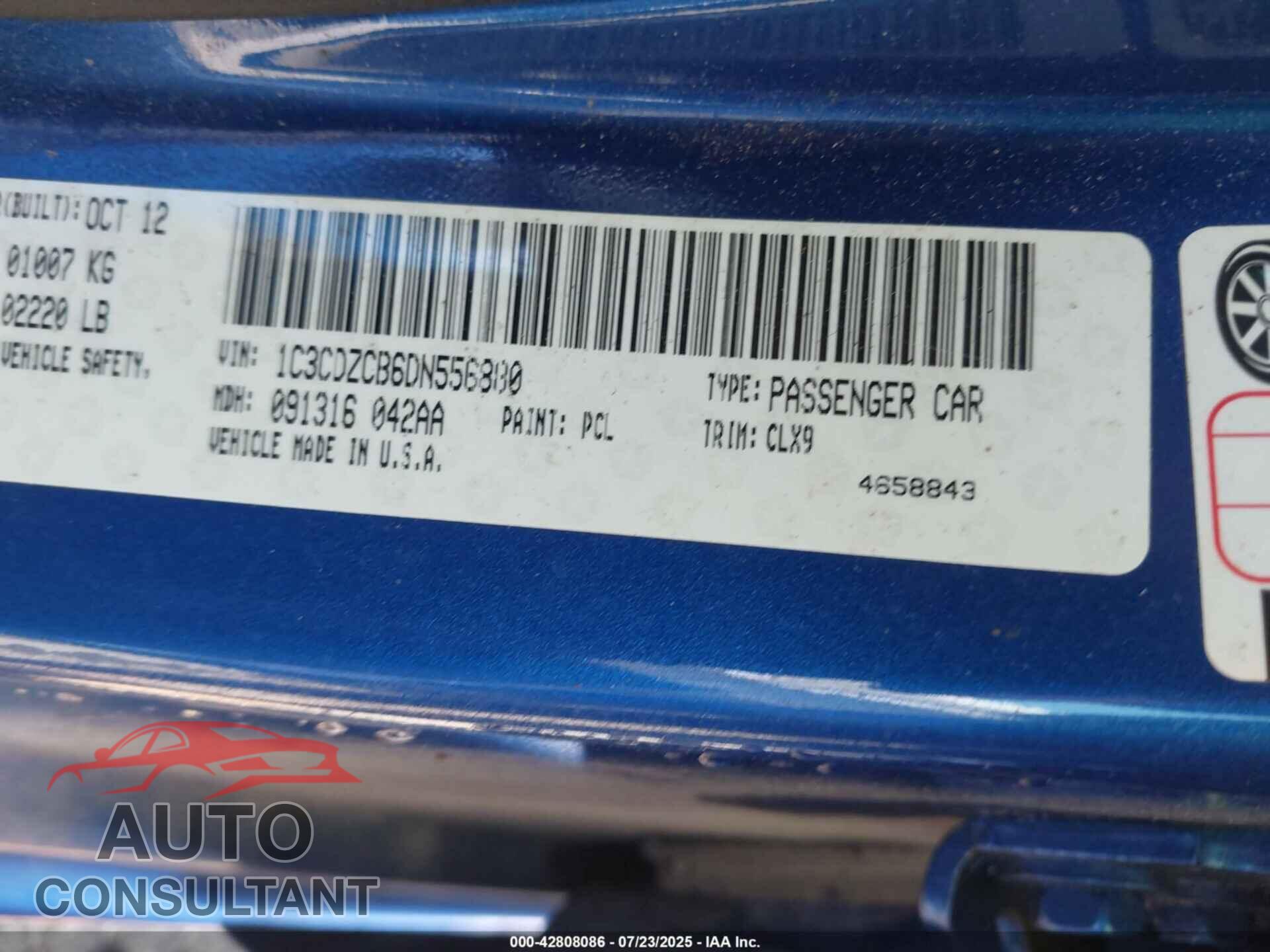 DODGE AVENGER 2013 - 1C3CDZCB6DN556880
