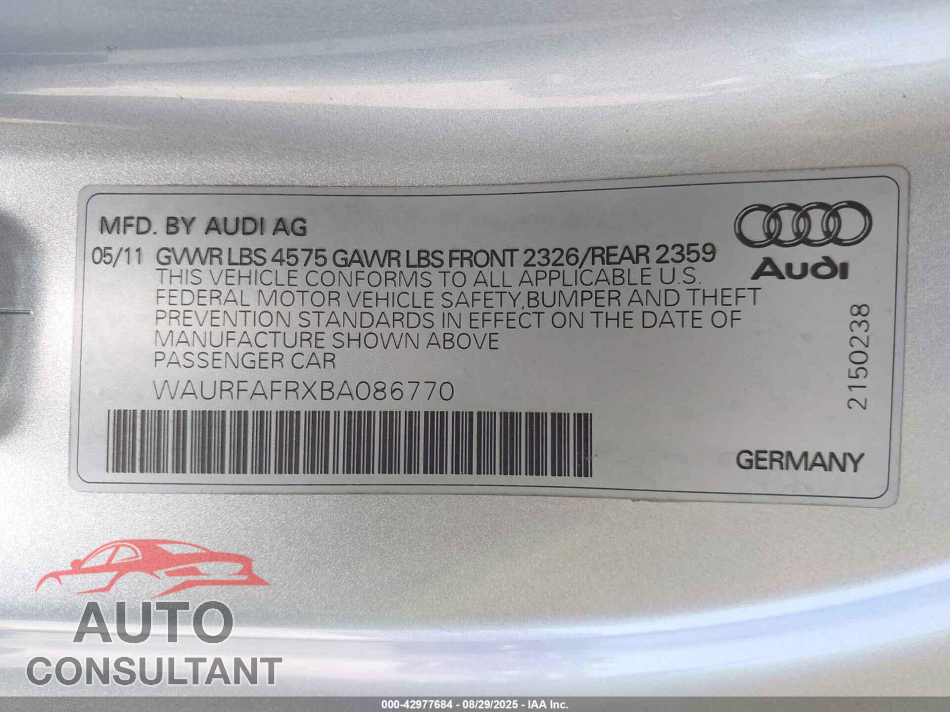 AUDI A5 2011 - WAURFAFRXBA086770