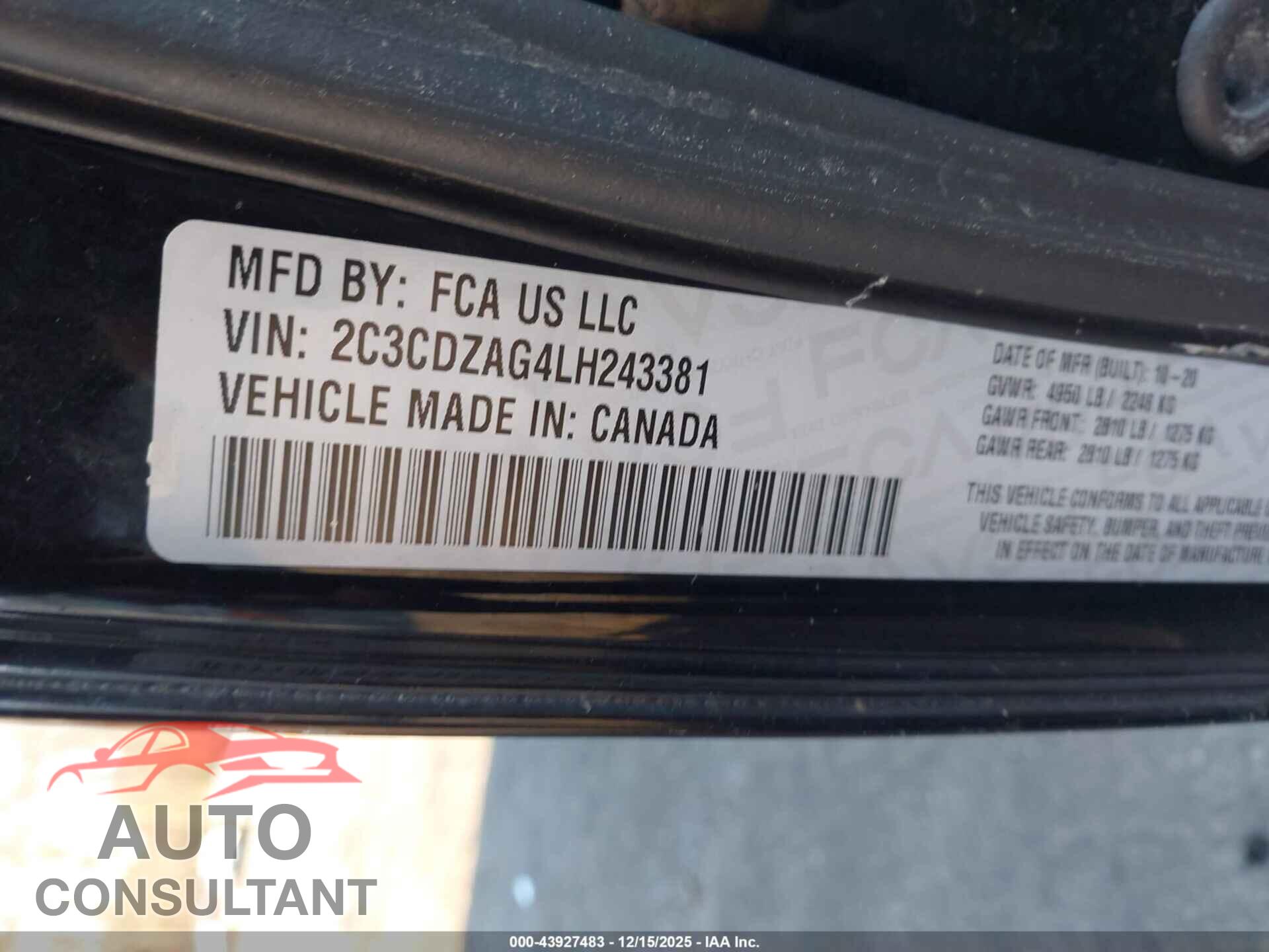 DODGE CHALLENGER 2020 - 2C3CDZAG4LH243381