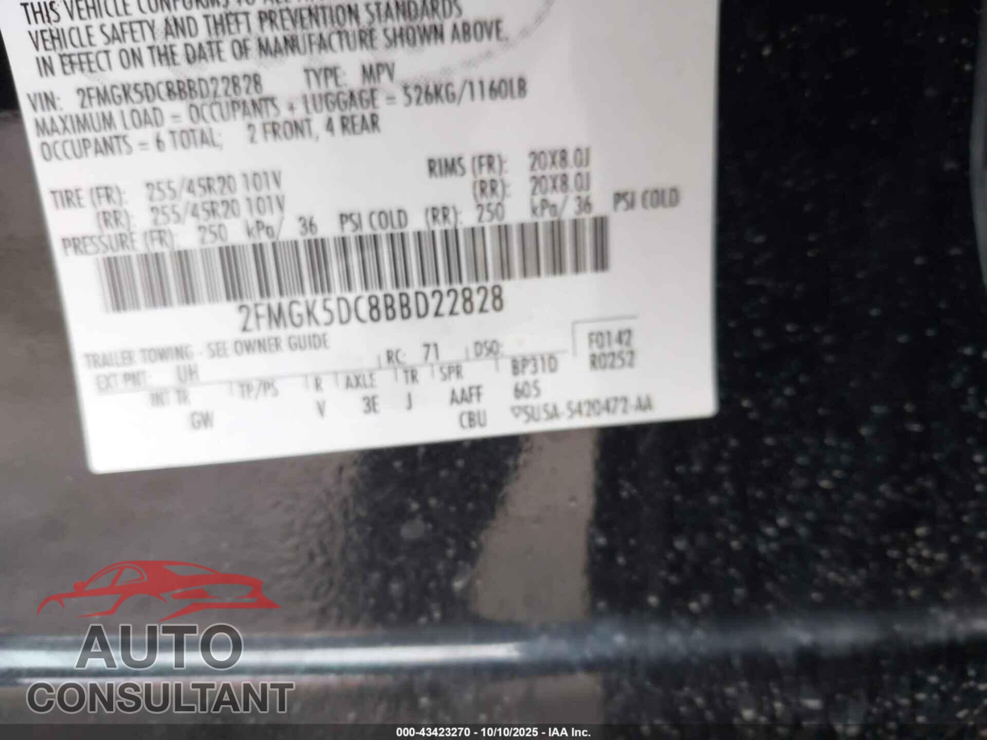 FORD FLEX 2011 - 2FMGK5DC8BBD22828