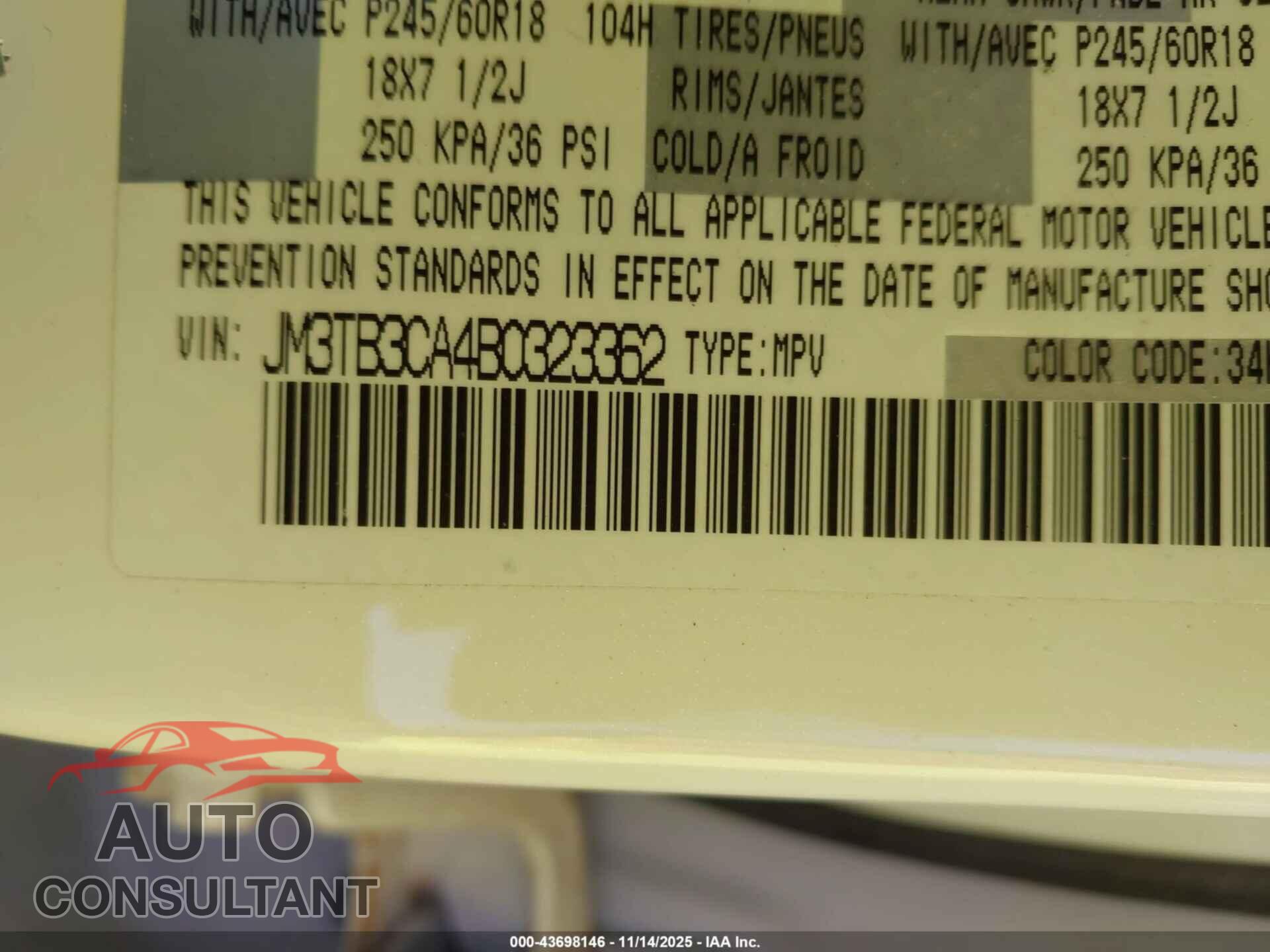 MAZDA CX-9 2011 - JM3TB3CA4B0323362