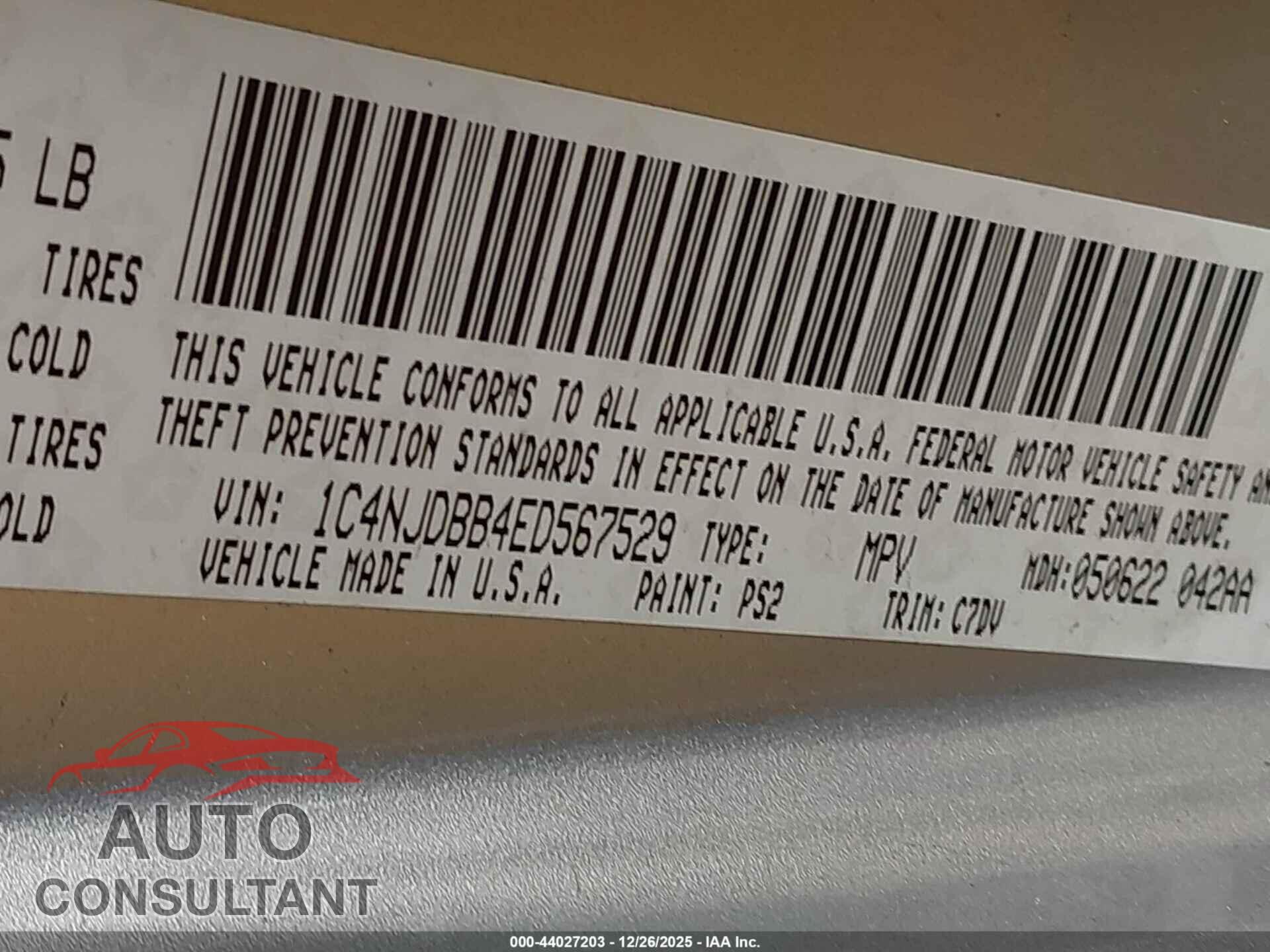 JEEP COMPASS 2014 - 1C4NJDBB4ED567529