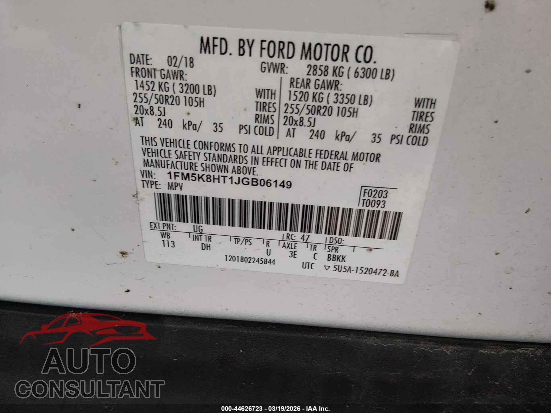 FORD EXPLORER 2018 - 1FM5K8HT1JGB06149