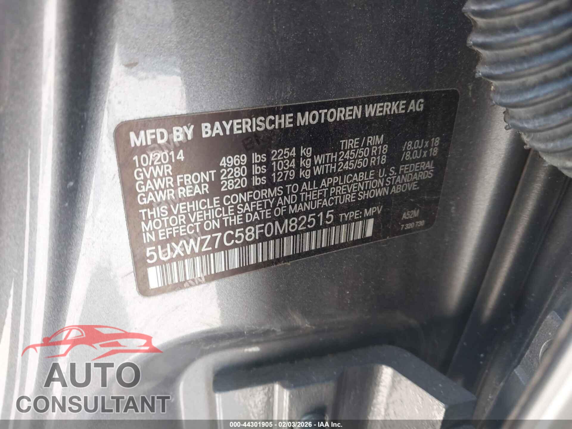 BMW X3 2015 - 5UXWZ7C58F0M82515
