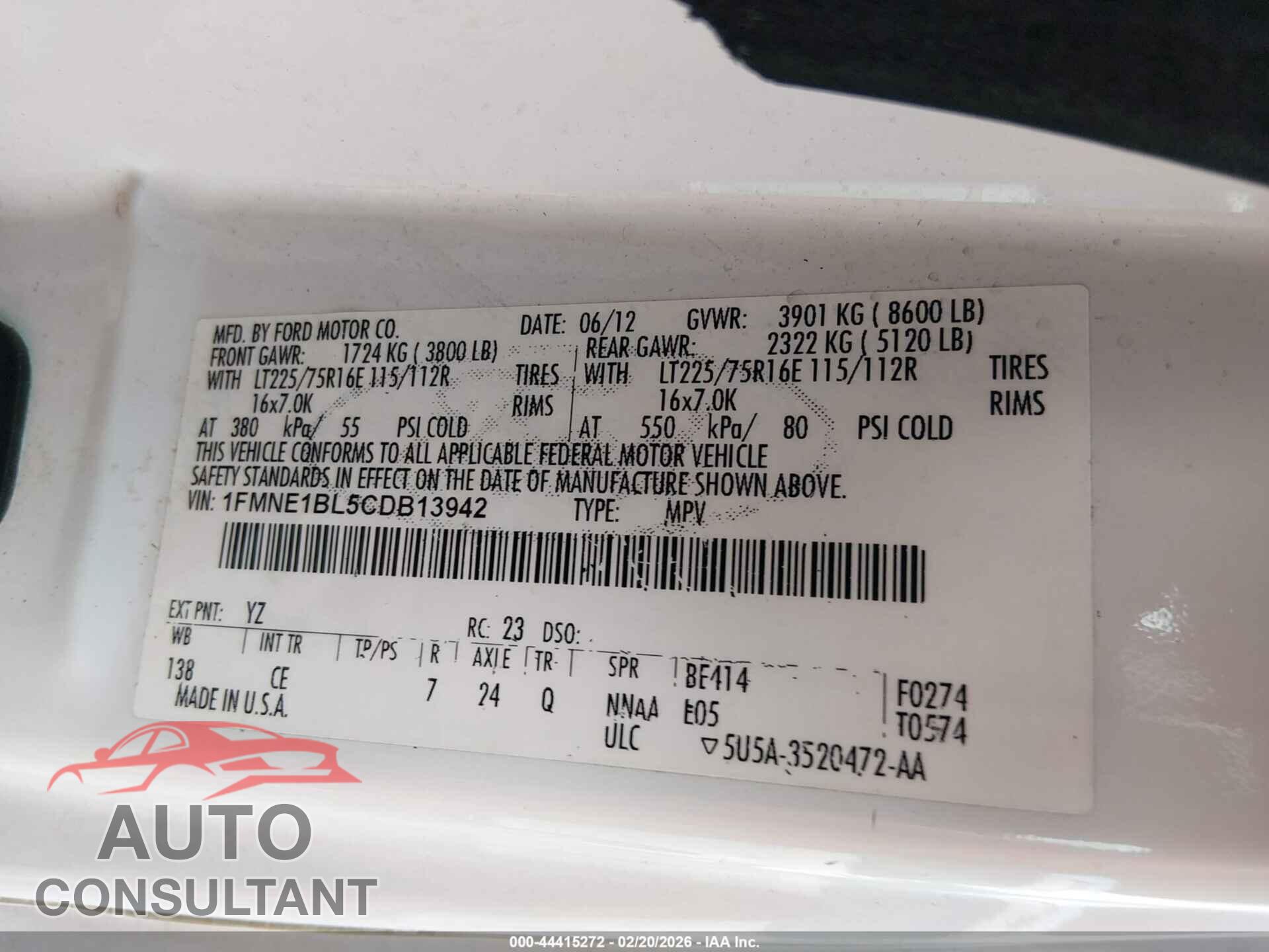 FORD E-150 2012 - 1FMNE1BL5CDB13942