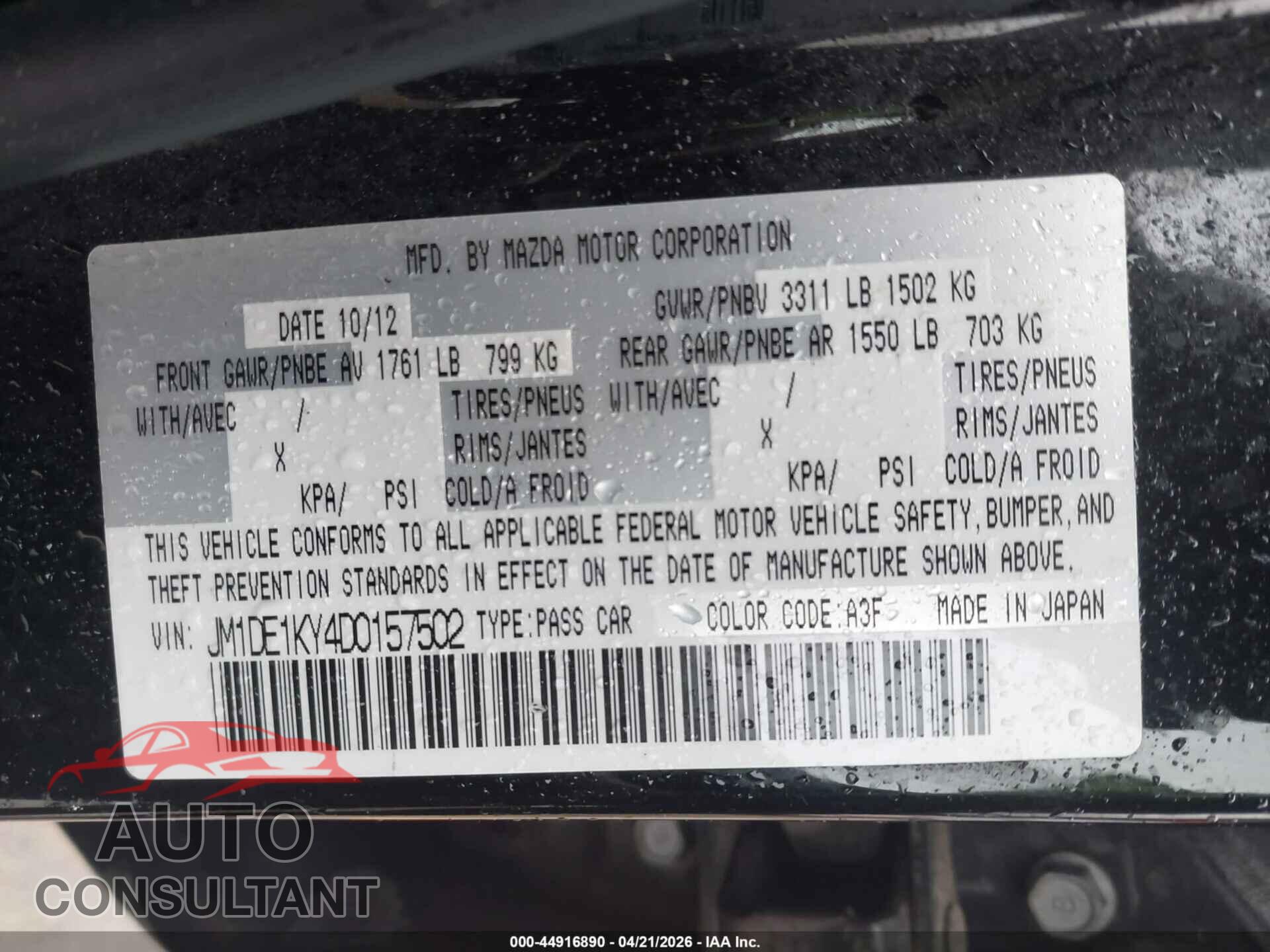 MAZDA MAZDA2 2013 - JM1DE1KY4D0157502
