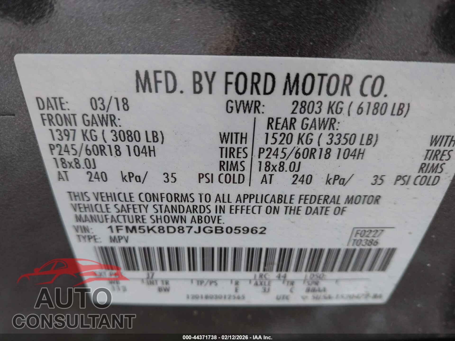 FORD EXPLORER 2018 - 1FM5K8D87JGB05962