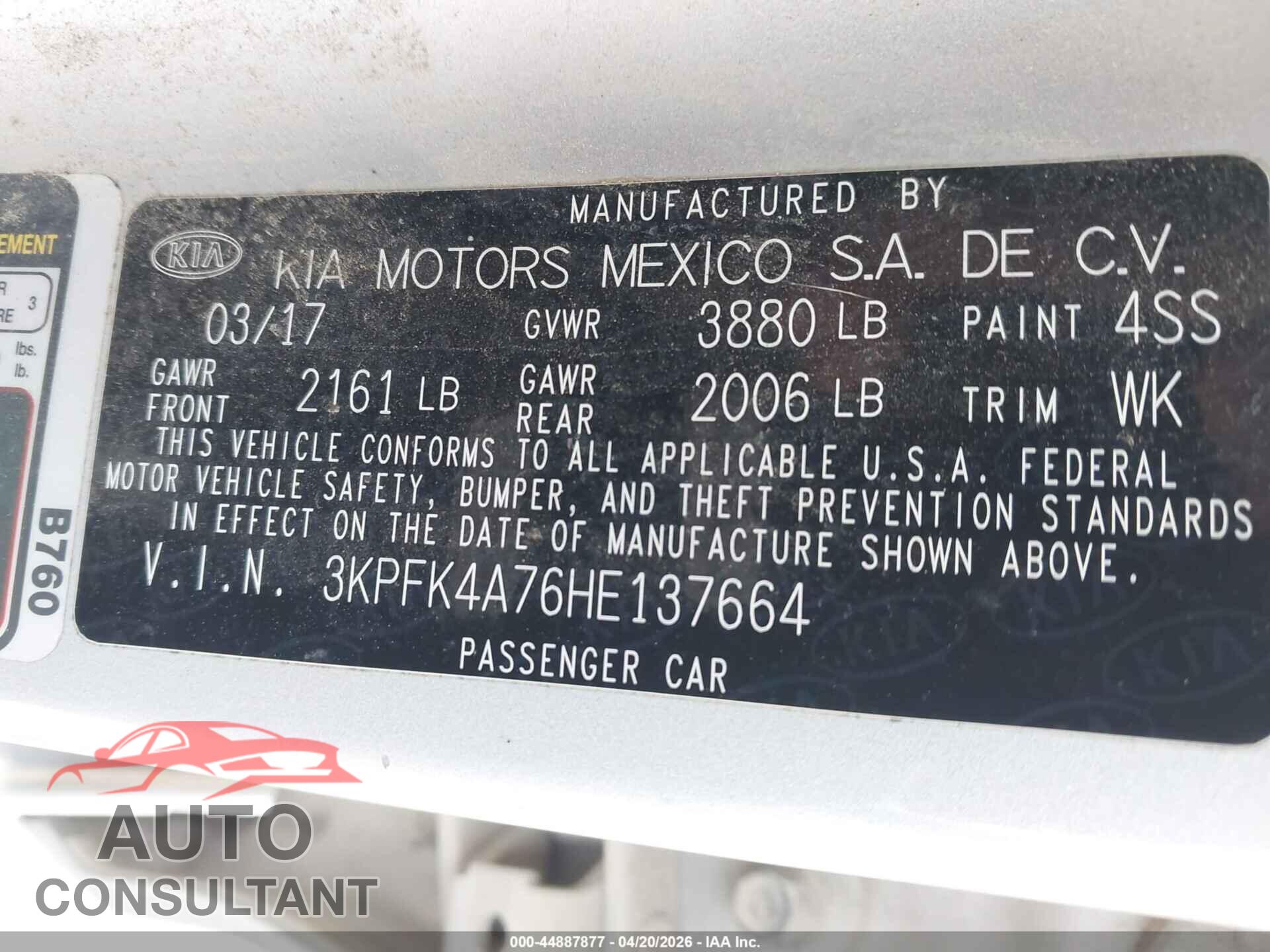 KIA FORTE 2017 - 3KPFK4A76HE137664