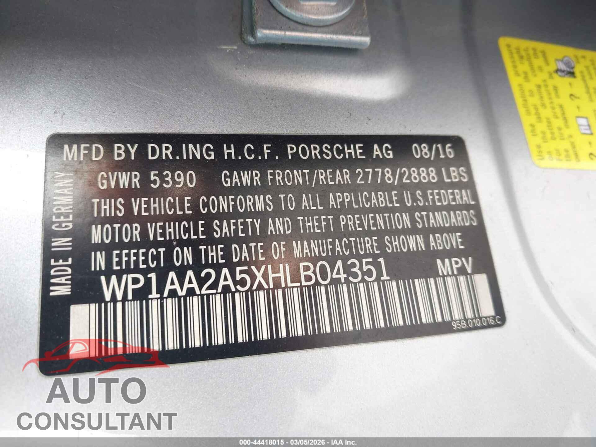 PORSCHE MACAN 2017 - WP1AA2A5XHLB04351