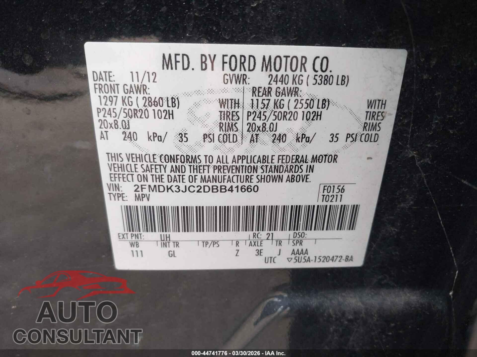 FORD EDGE 2013 - 2FMDK3JC2DBB41660