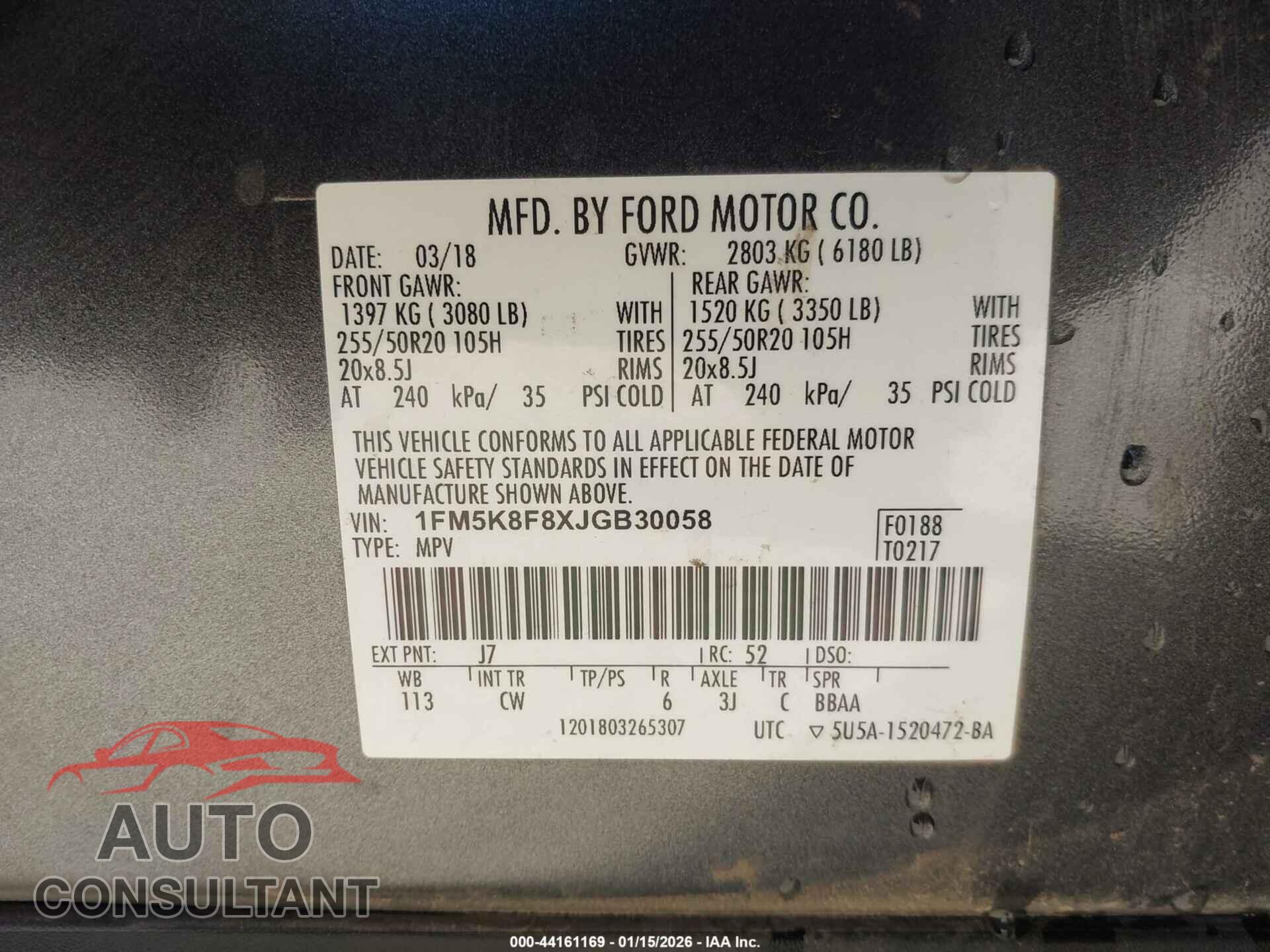 FORD EXPLORER 2018 - 1FM5K8F8XJGB30058