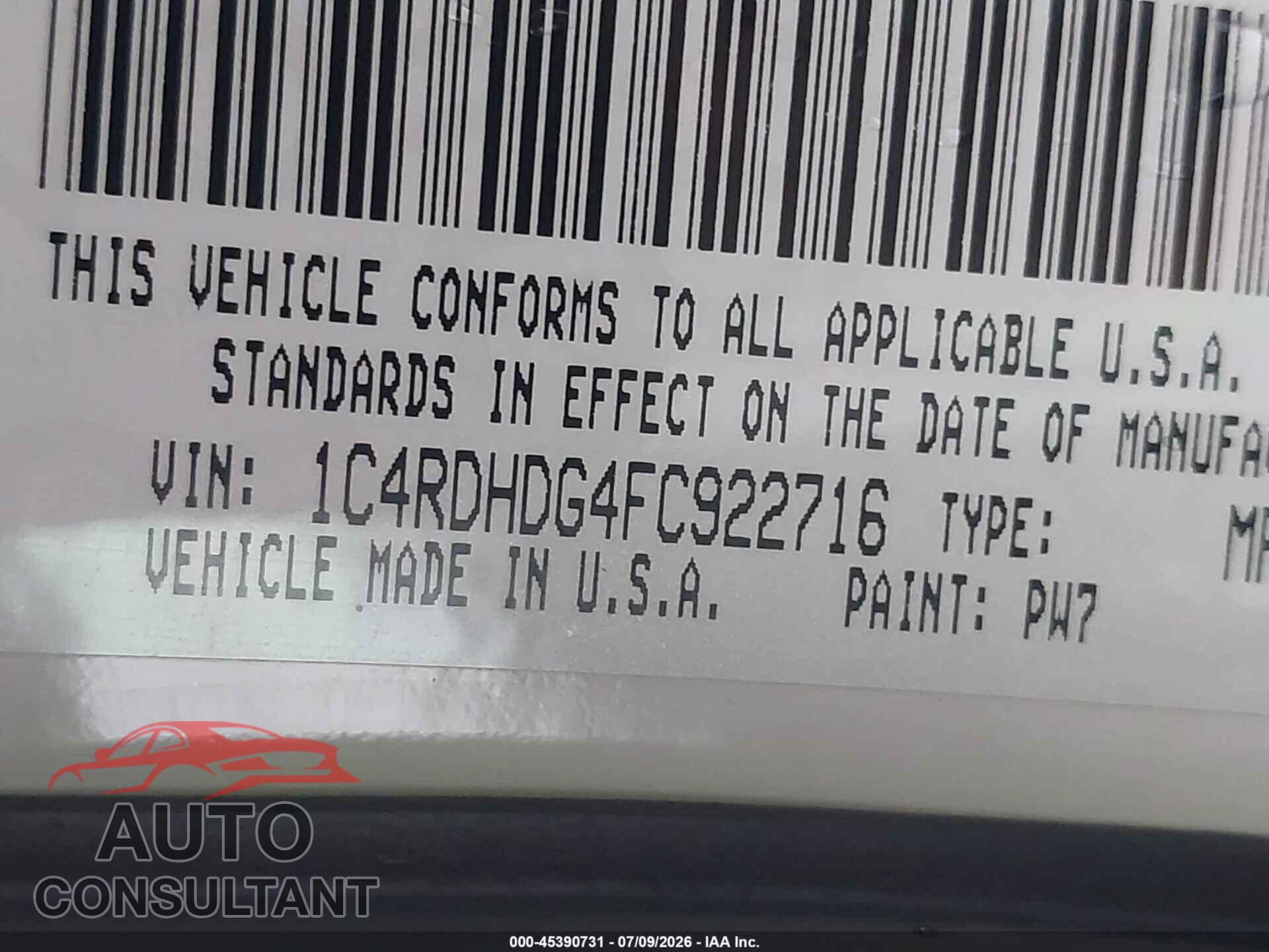 DODGE DURANGO 2015 - 1C4RDHDG4FC922716