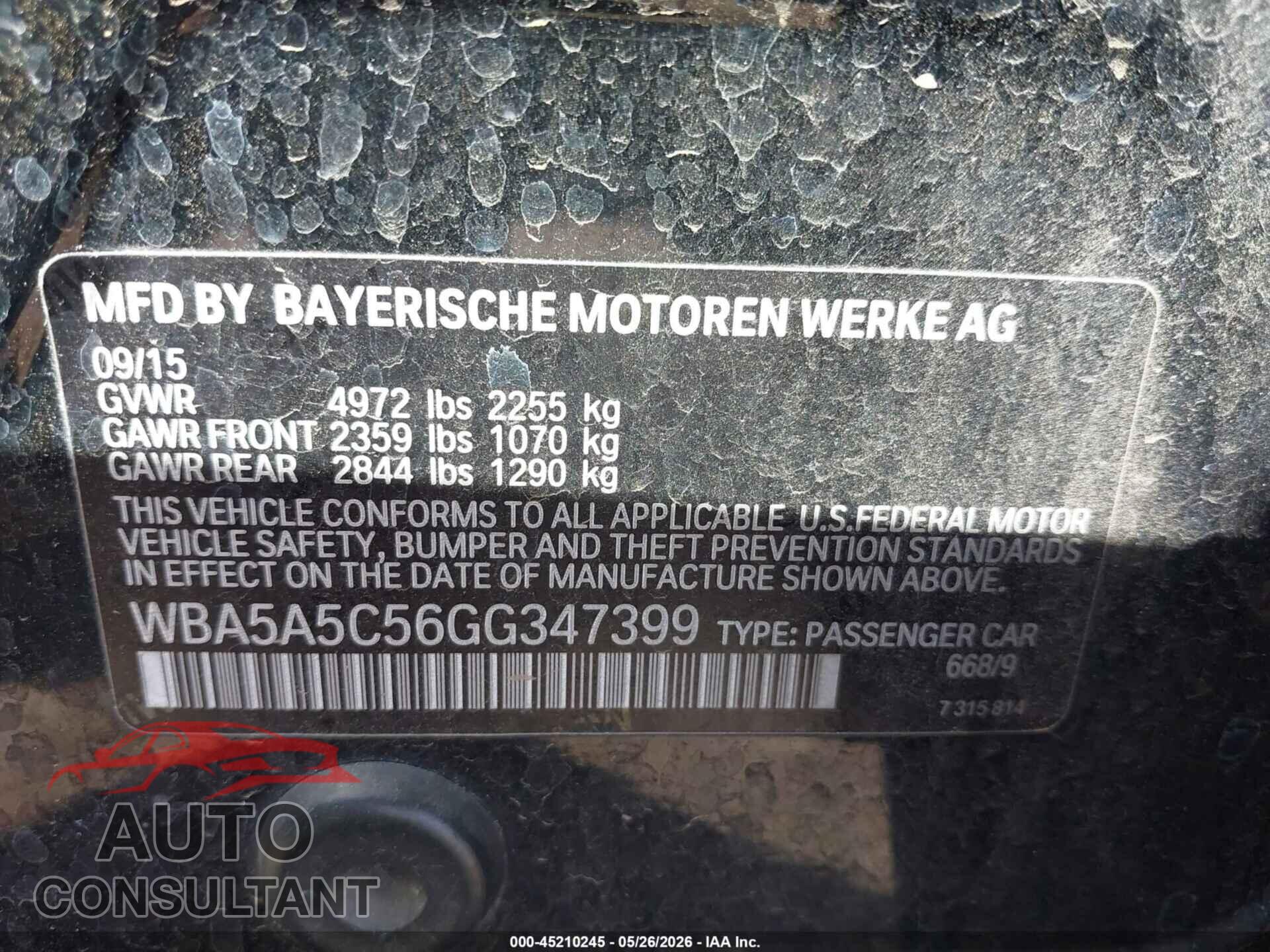 BMW 528I 2016 - WBA5A5C56GG347399