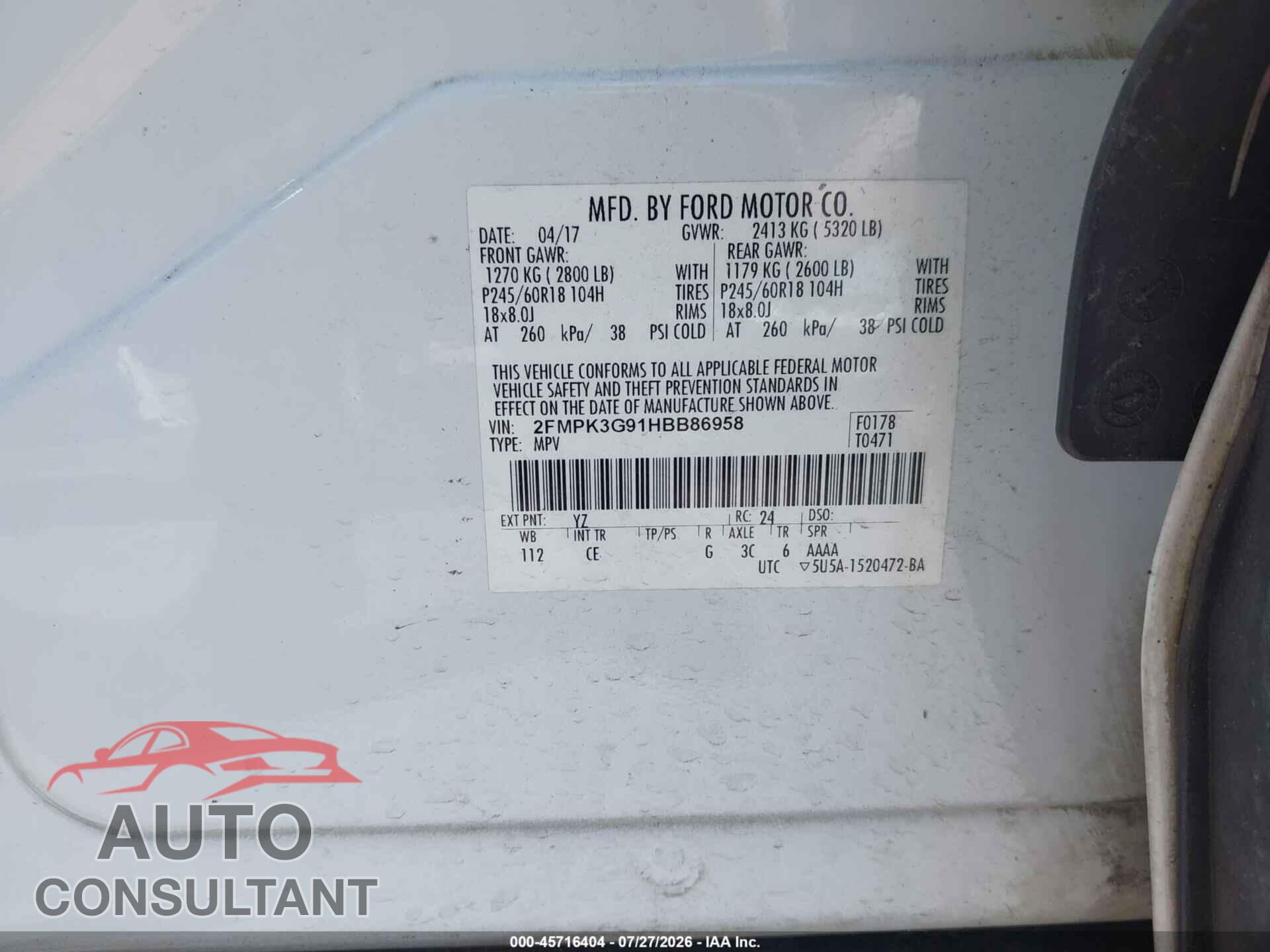 FORD EDGE 2017 - 2FMPK3G91HBB86958