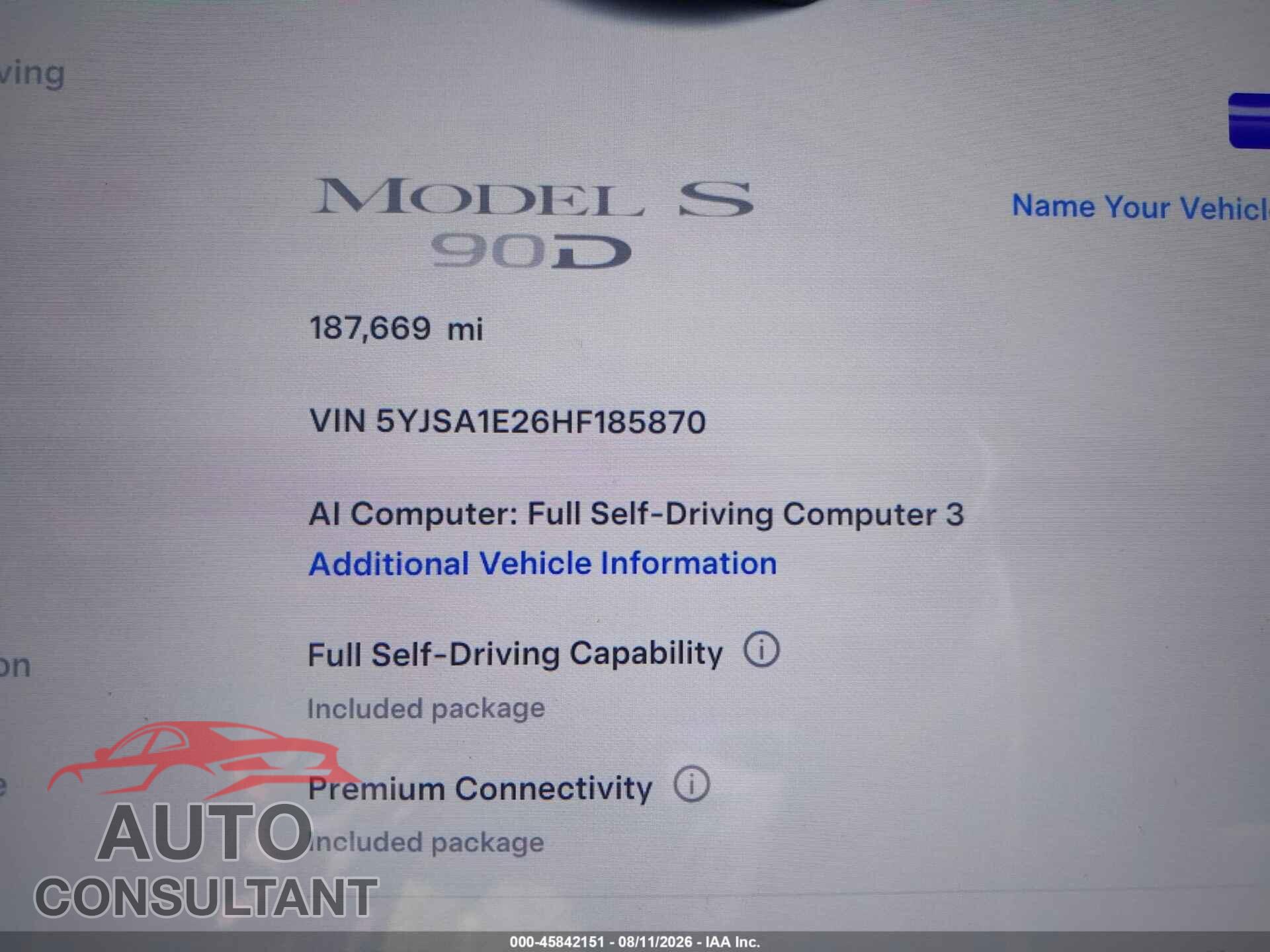 TESLA MODEL S 2017 - 5YJSA1E26HF185870
