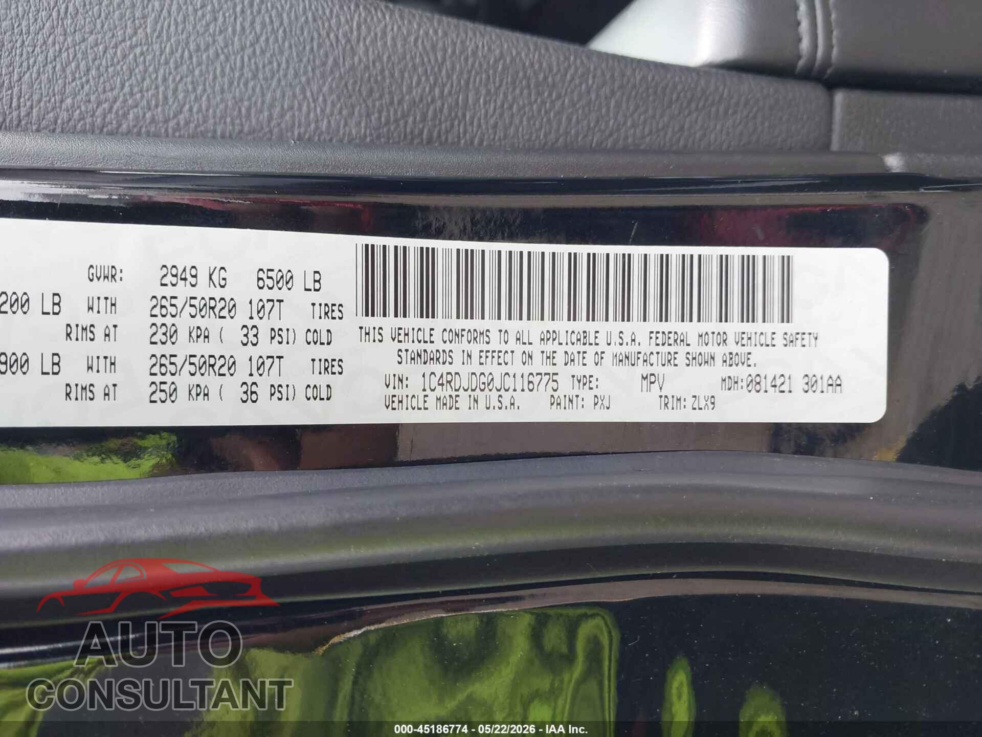 DODGE DURANGO 2018 - 1C4RDJDG0JC116775