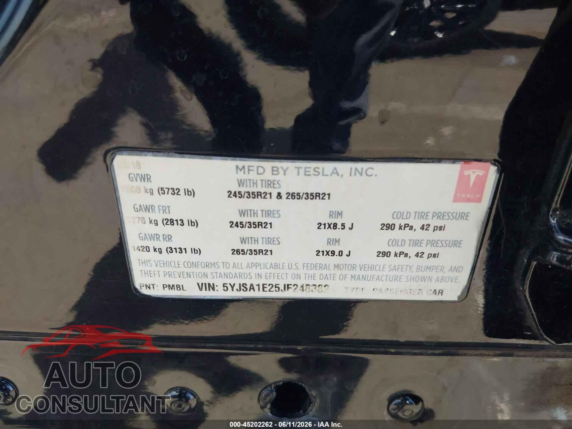 TESLA MODEL S 2018 - 5YJSA1E25JF248382