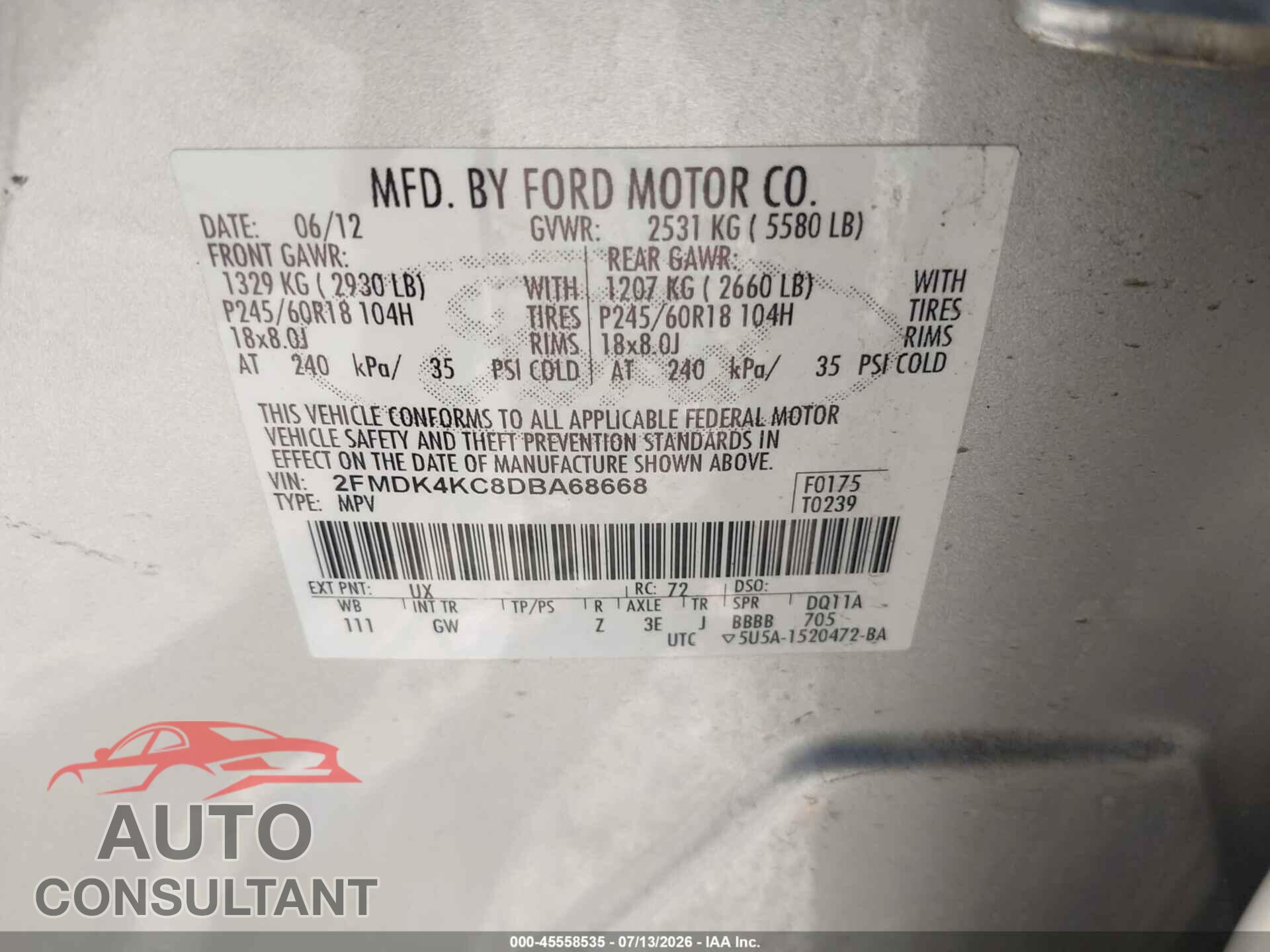 FORD EDGE 2013 - 2FMDK4KC8DBA68668