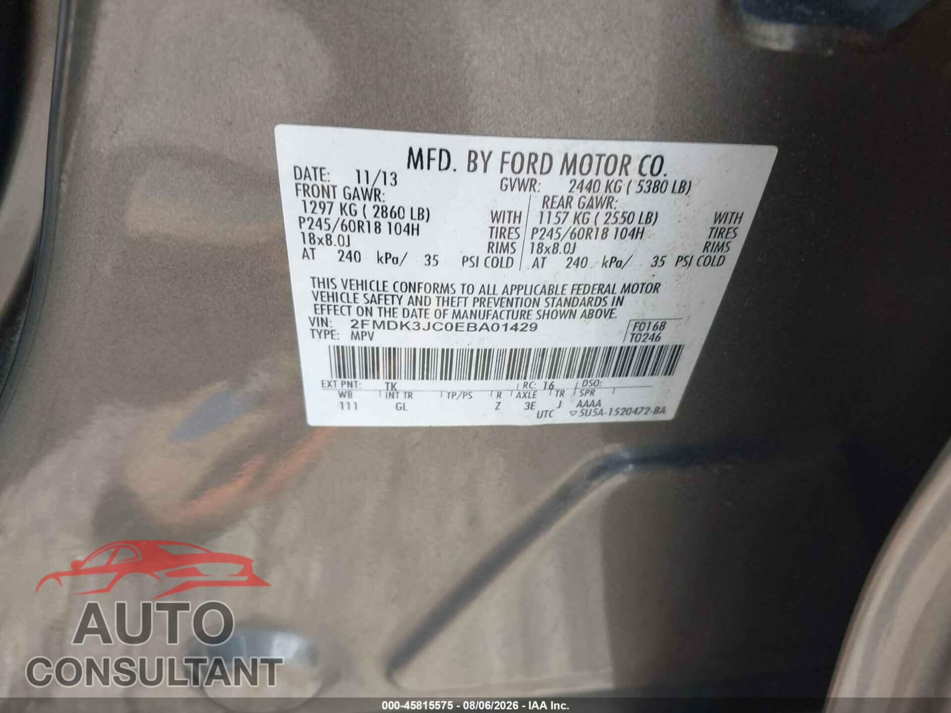 FORD EDGE 2014 - 2FMDK3JC0EBA01429