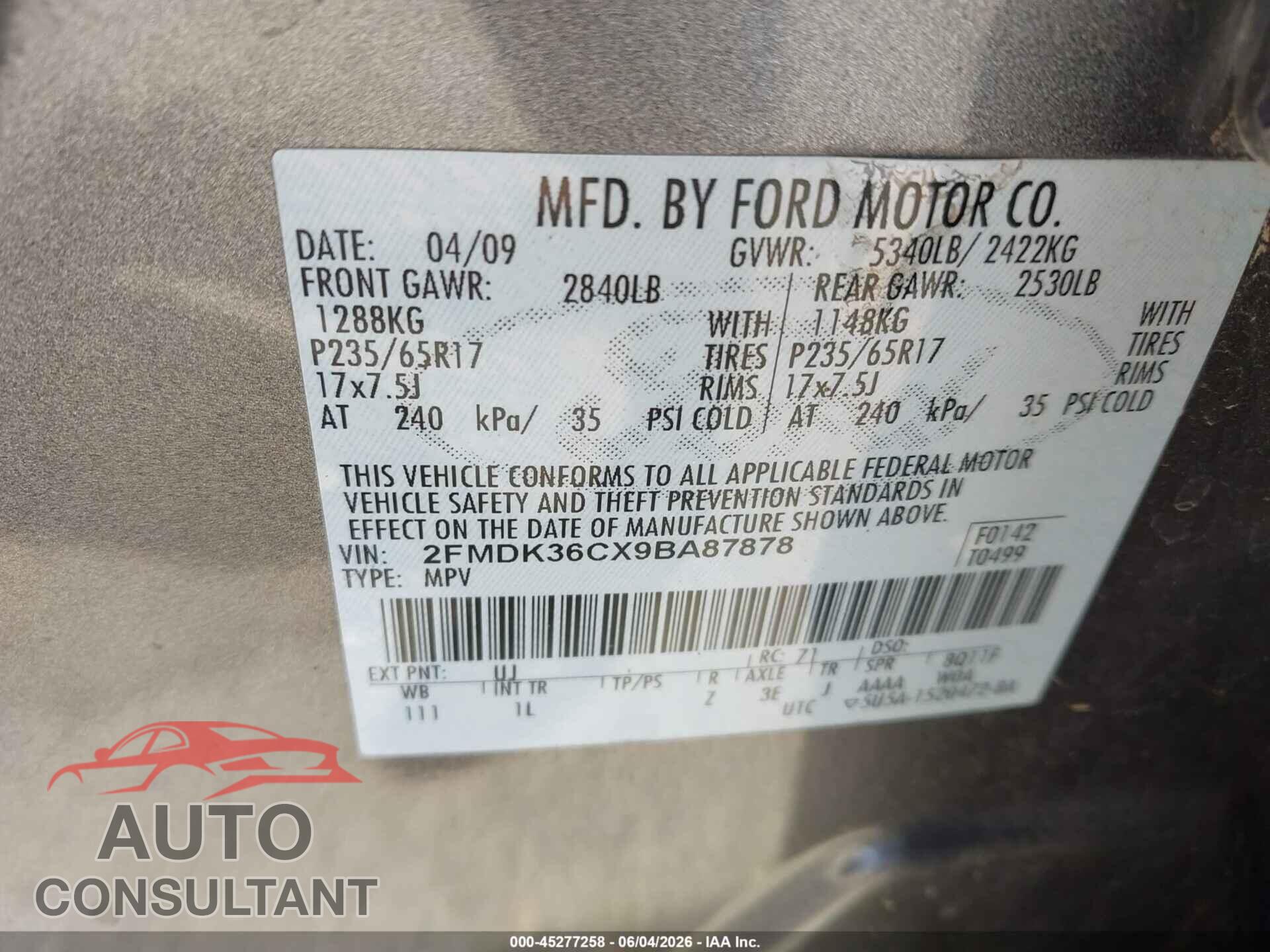 FORD EDGE 2009 - 2FMDK36CX9BA87878