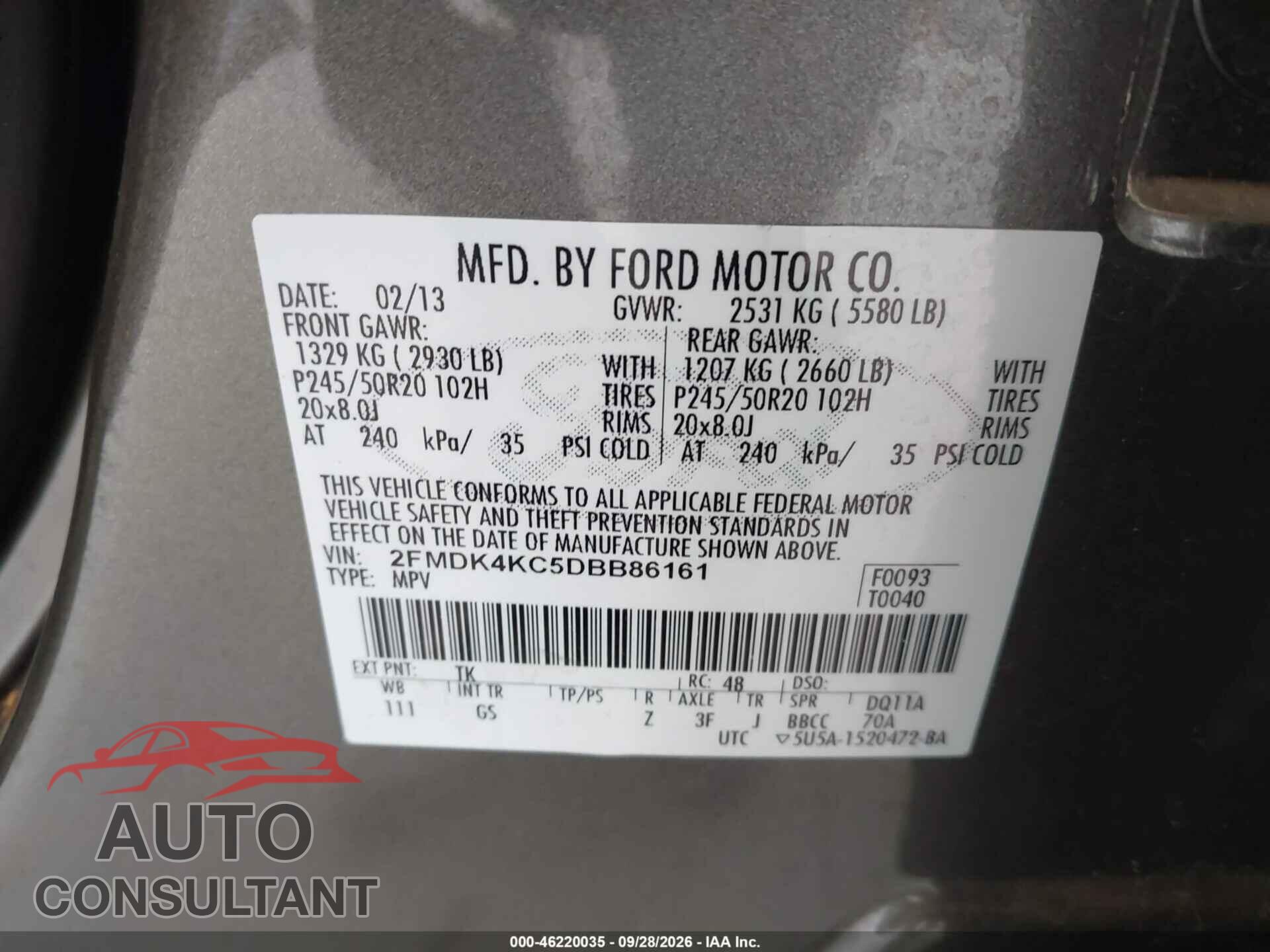 FORD EDGE 2013 - 2FMDK4KC5DBB86161