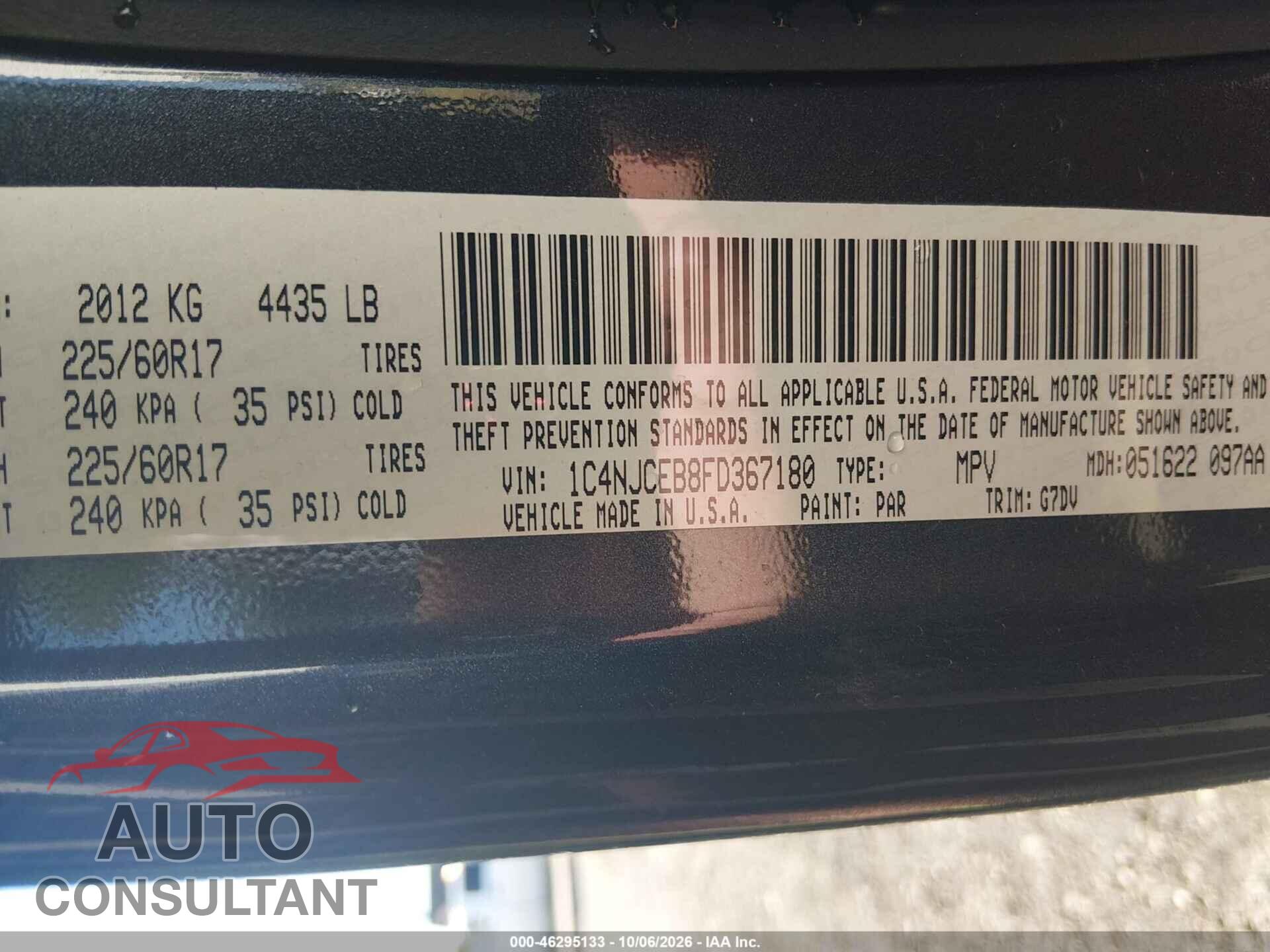 JEEP COMPASS 2015 - 1C4NJCEB8FD367180