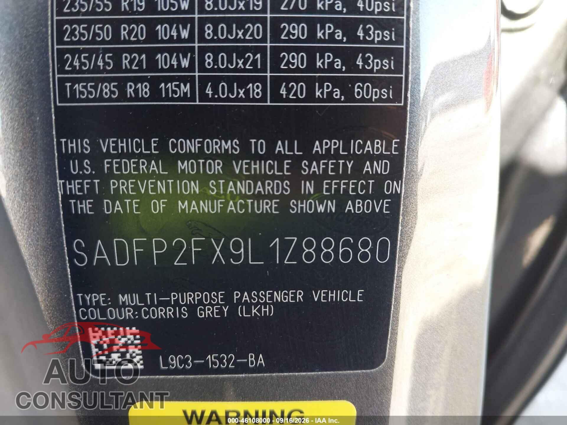 JAGUAR E-PACE 2020 - SADFP2FX9L1Z88680