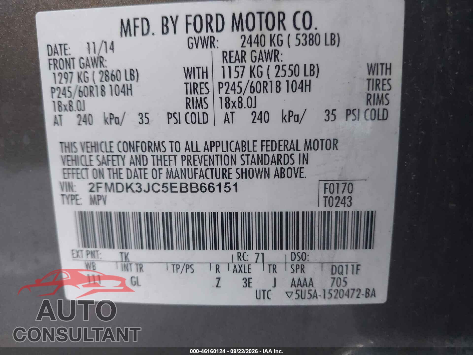 FORD EDGE 2014 - 2FMDK3JC5EBB66151