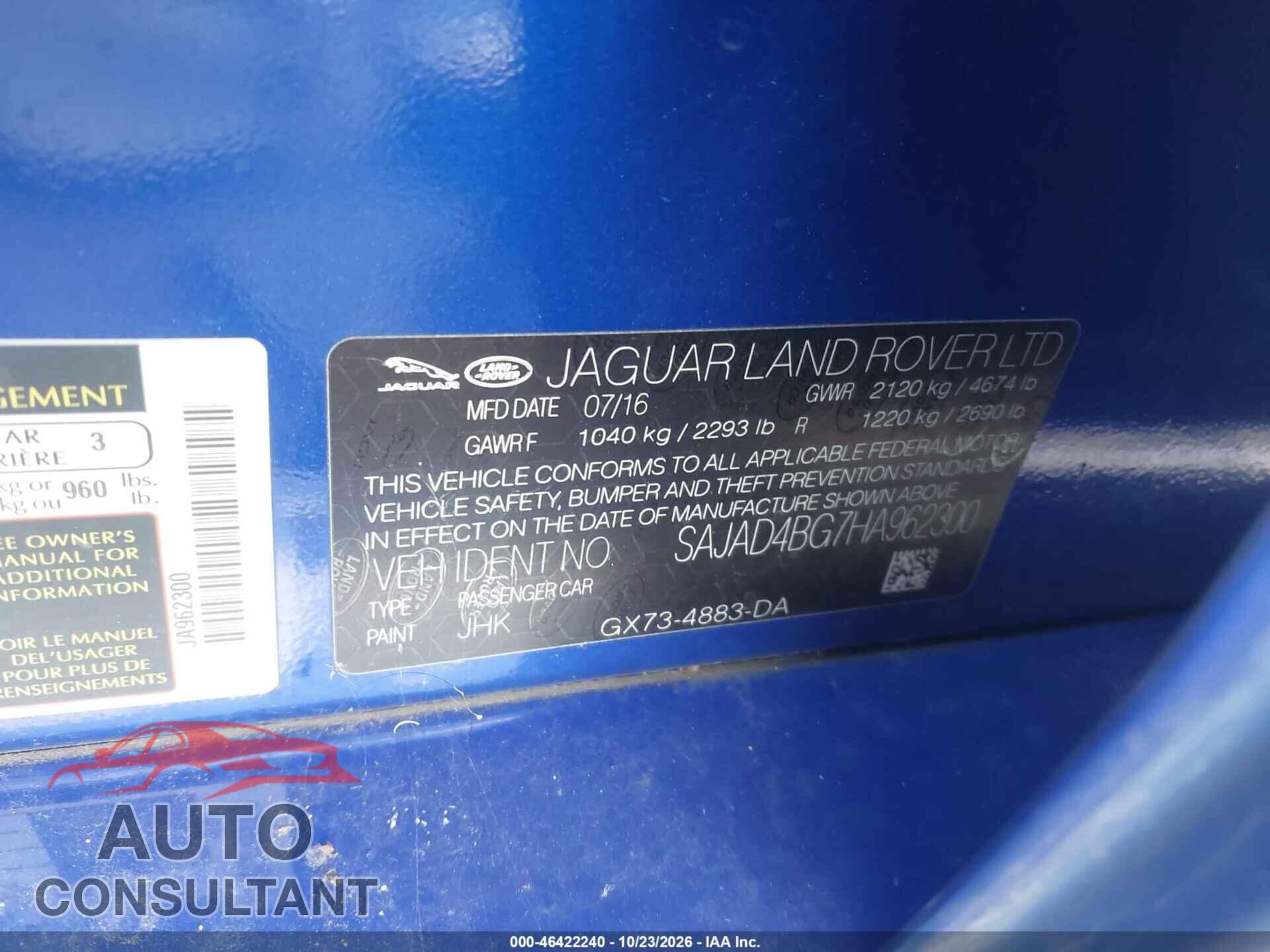 JAGUAR XE 2017 - SAJAD4BG7HA962300